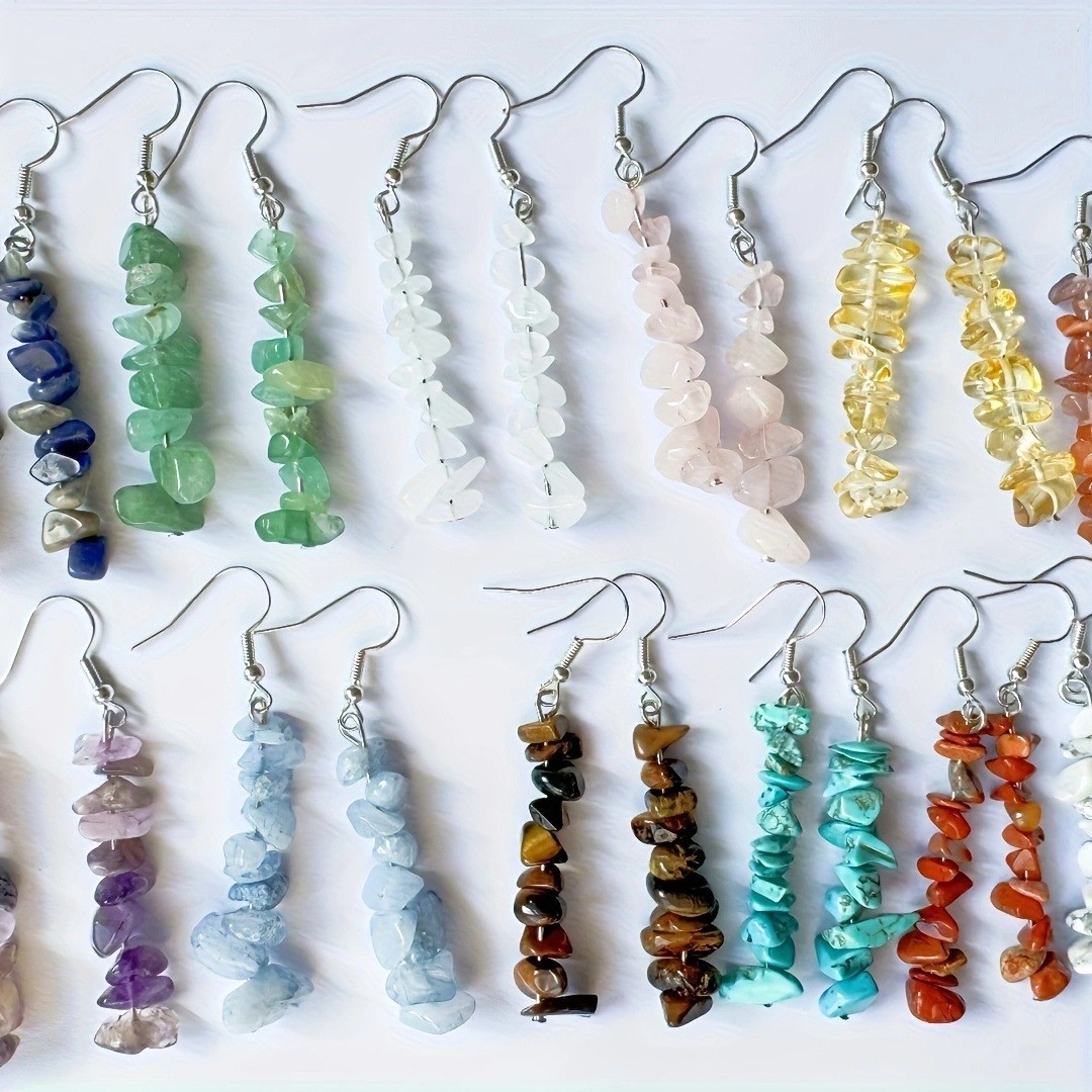 36pcs/set Natural Stone Jewelry Boho Crystal Bracelet Earrings Bead Chakra Reiki