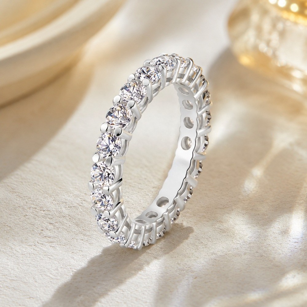 9K Solid Gold Ring, Lab Grown Diamond Eternity Ring, Wedding Ring