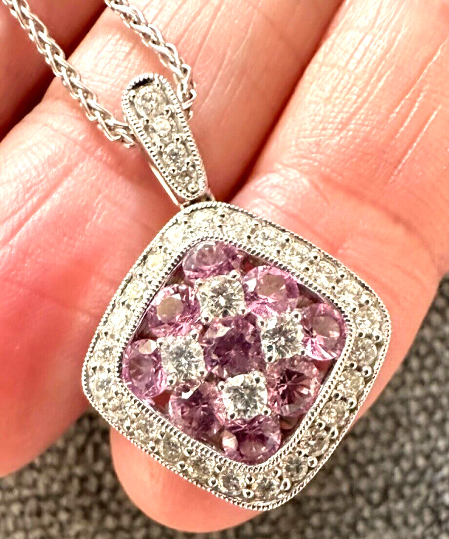 Designer GREGG RUTH 18K Gold Pink Sapphire Diamond Necklace Pendant 1.92ct ~$3K+
