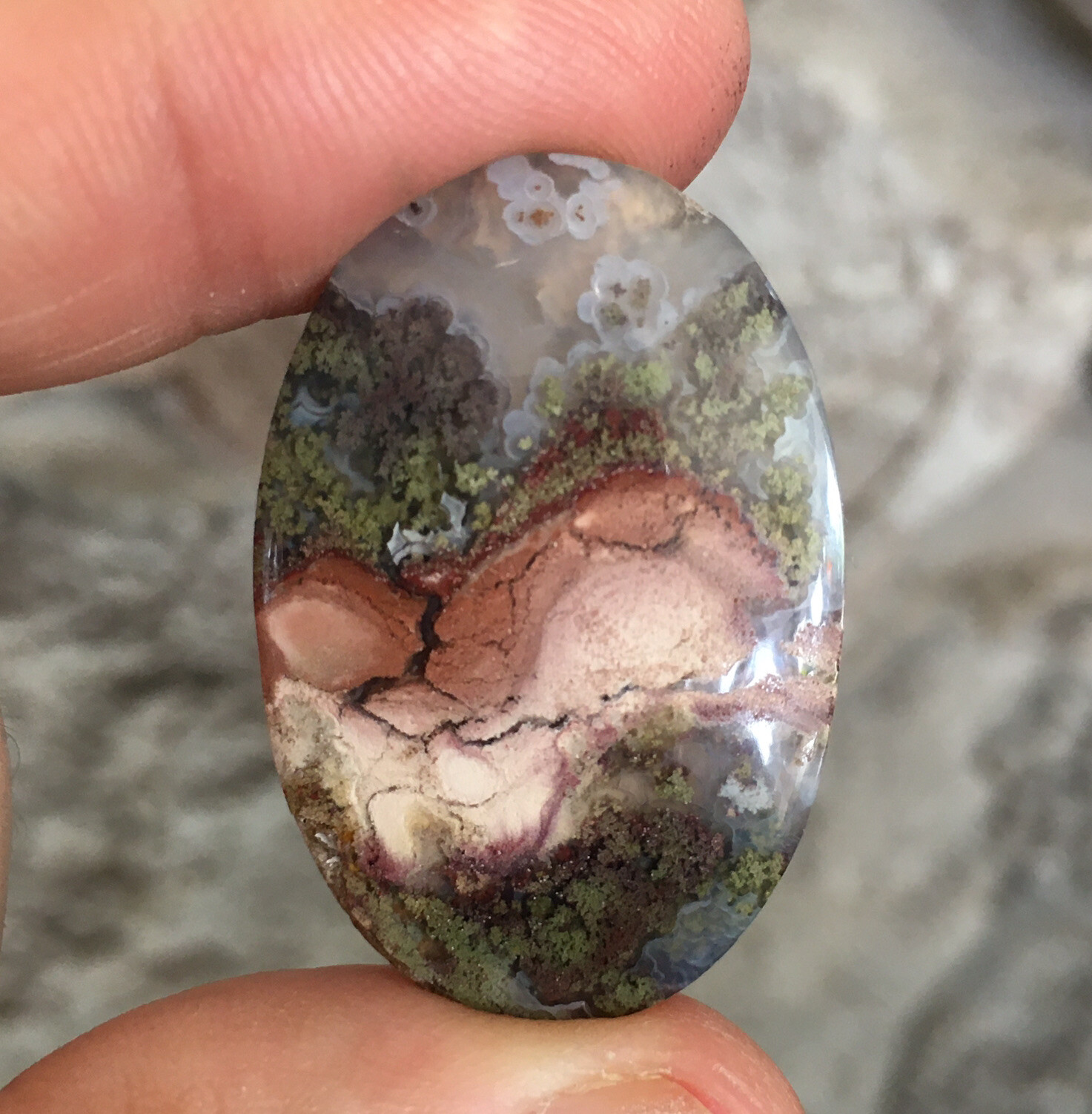 33.3×22.5×5.7mm Fine Garden Moss Agate Oval Cabochon Loose Picture Stone