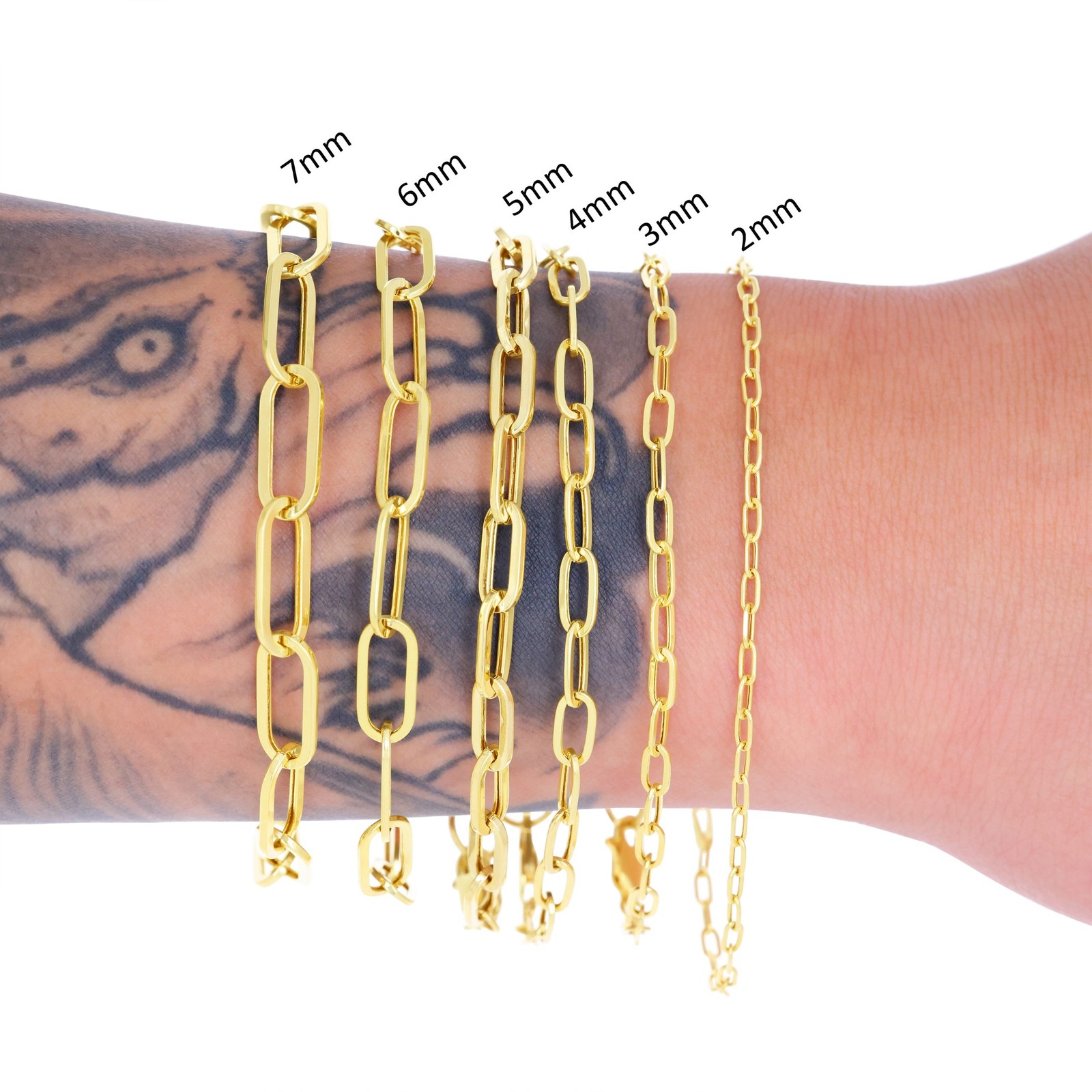 14k Yellow Gold Paperclip 2mm-7mm Chain Cable Rolo Bracelet Mens Womens 7″ – 8″