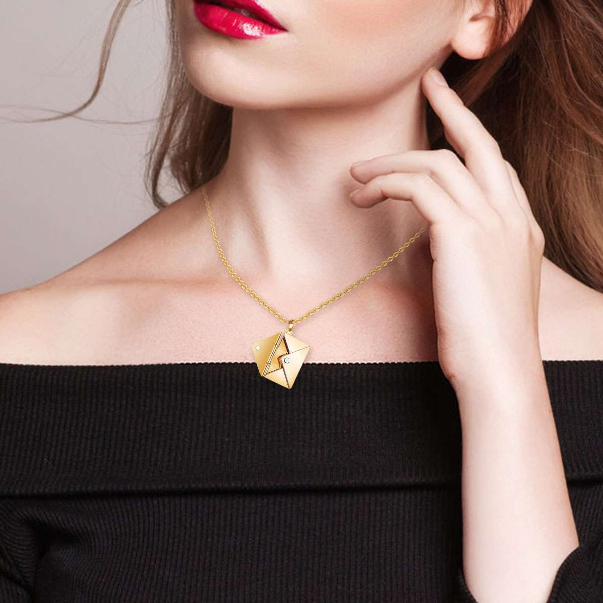 Men Women Stainless Steel “Love You” Letter Envelope Pendant Necklace 17.7″