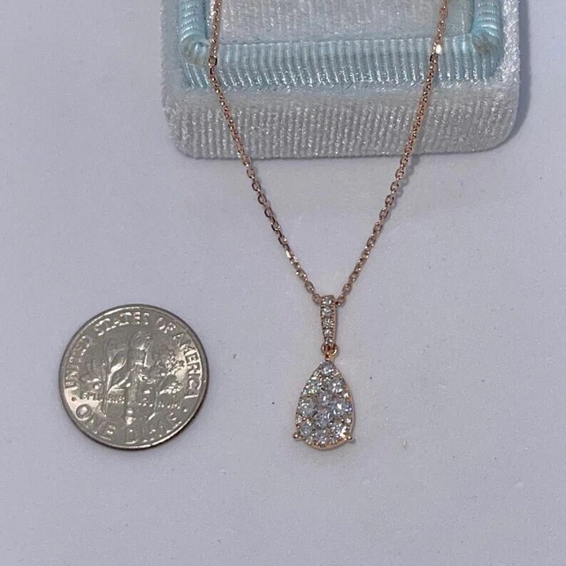 Stunning Teardrop Shape Pendant Round Cut Simulated Diamond 14K Rose Gold Plated