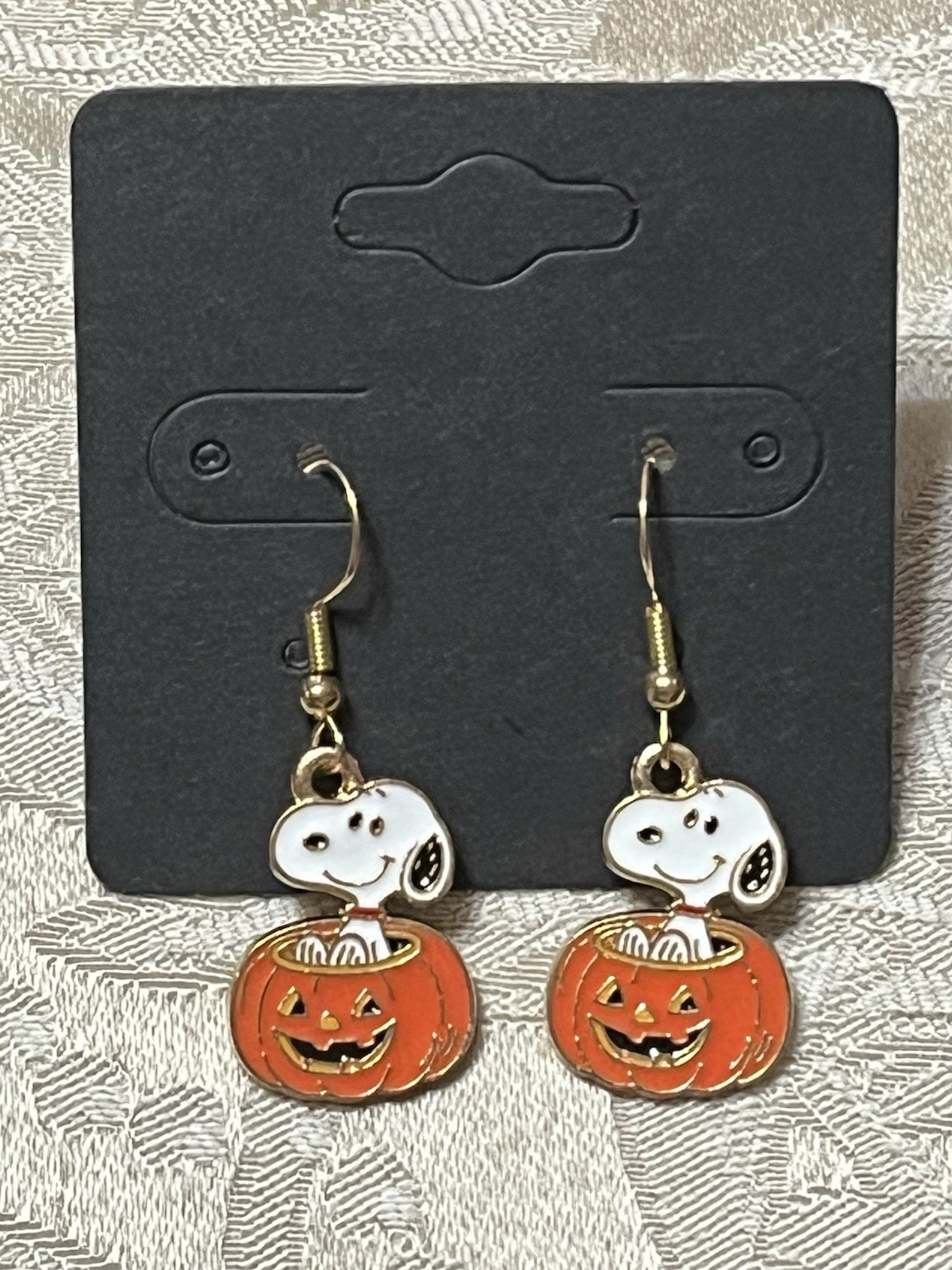 Snoopy Gold Loop Halloween Pumpkin Enamel Drop Dangle Bohemian Fun Earring Set