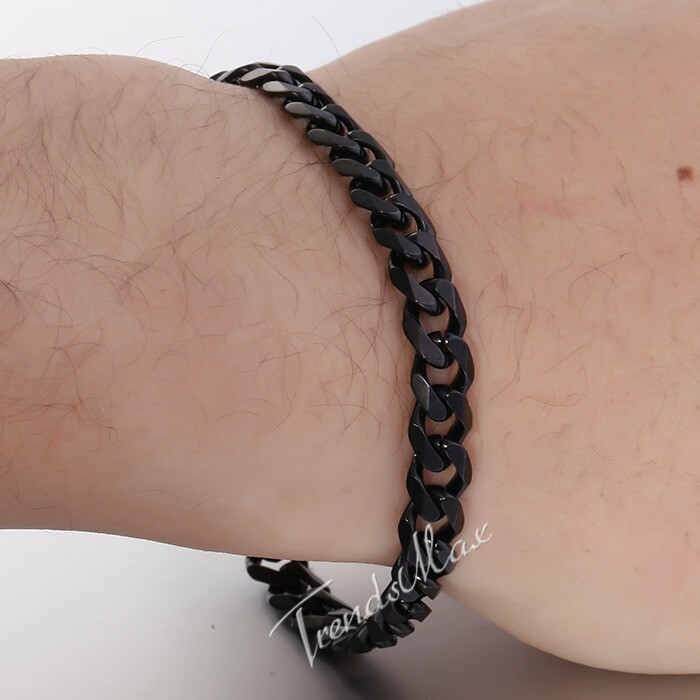 3/5/7mm Black Stainless Steel Cuban Curb BRACELET Men Women Chain 7-10inch