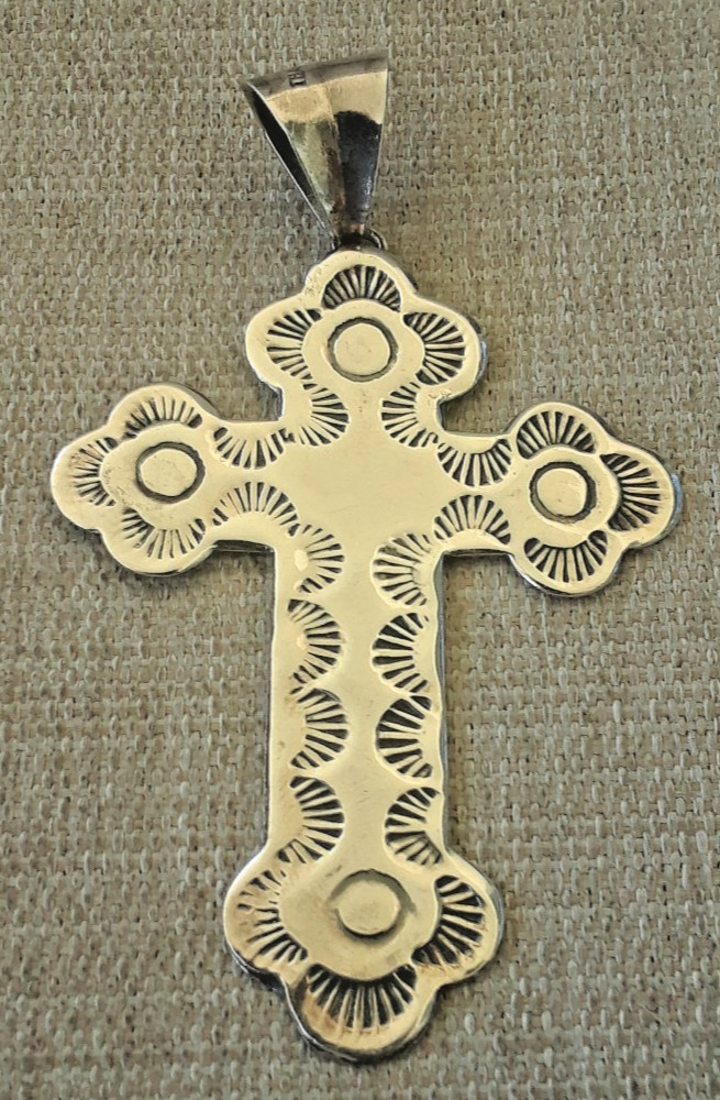 Vintage Sterling Silver Cross Pendant Southwest Style 5.7gr About 2-3/8″x1.5″