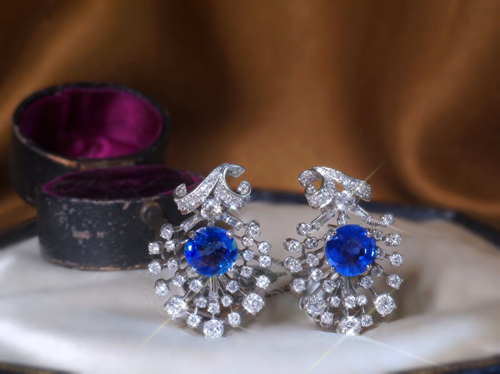 GIA Sapphire Burma No Heat Diamond Platinum Vintage Earrings VS Fine 7.57 Carats