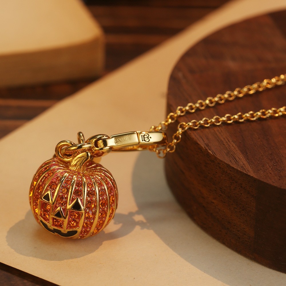 Halloween Pumpkin Pendant Necklace with Bag Chain Gold Plated Jewelry Gift