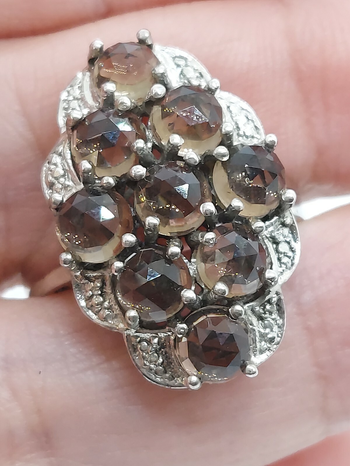 Karis STS Silver Tone Feceted Smoky Quartz Ring size 7.5
