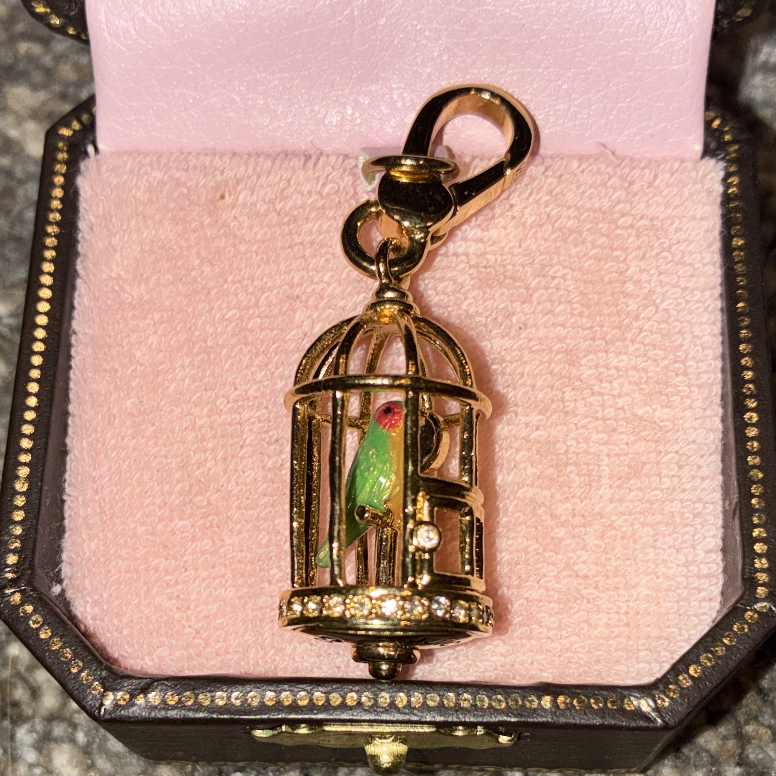 Juicy Couture 2009 Gold Tone Metal Birdcage with parrot Charm and Lobster Clasp