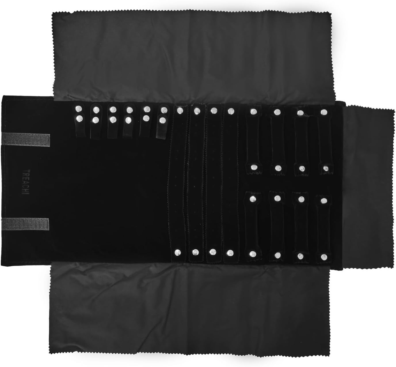 Portable Jewelry Organizer Roll Bag Black Velvet Adjustable Foldable Design
