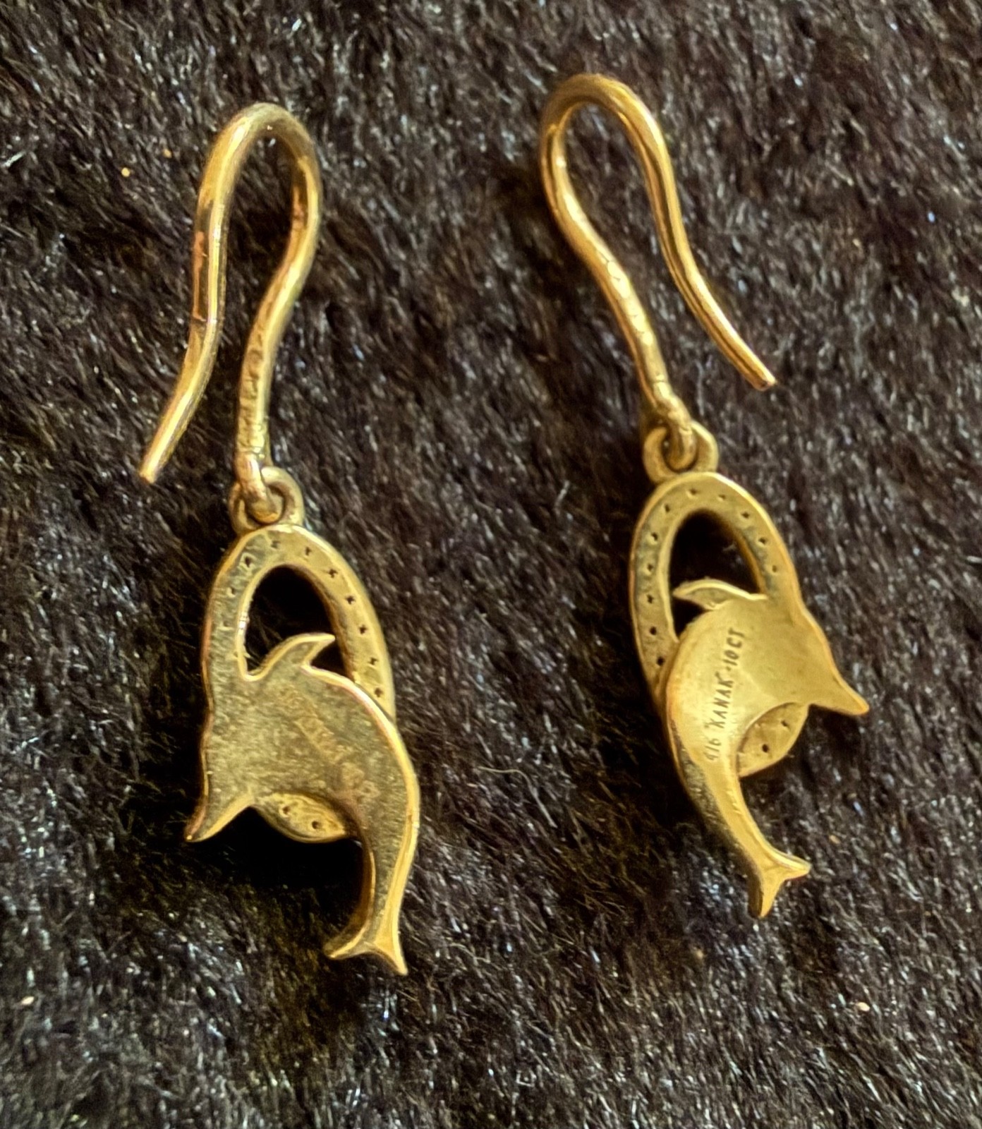 1OK Yellow Gold Dolphin & Diamond Dangle Earrings by Kanak Aprox. 2.74 Grams