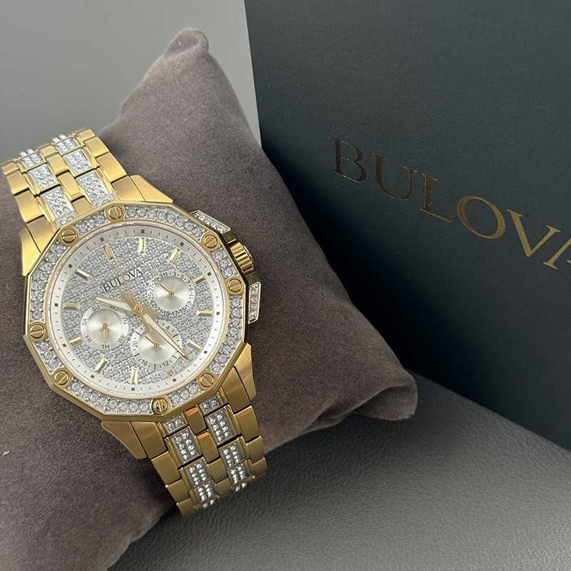 Bulova Octava 98C126 Crystal White Dial Men’s Quartz Watch Gold-Tone