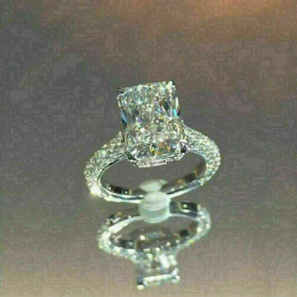 4Ct Radiant Lab Created Diamond Women’s Engagement Ring 14K White Gold Plated