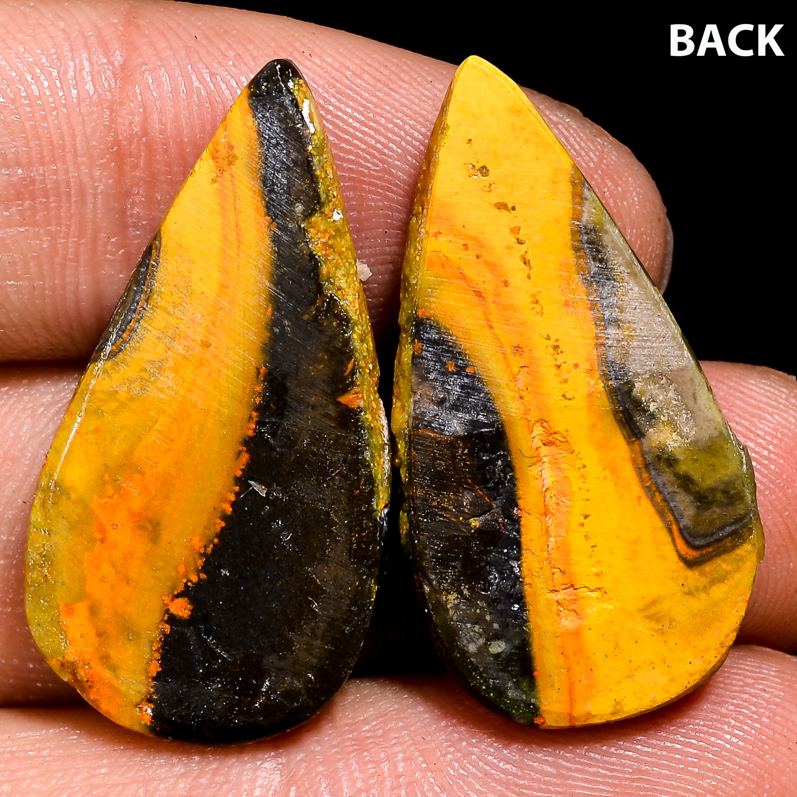 Indonesian Bumble Bee Jasper Pair Pear Shape Gemstone 30.25 Ct 15x29x3 mm lp-158
