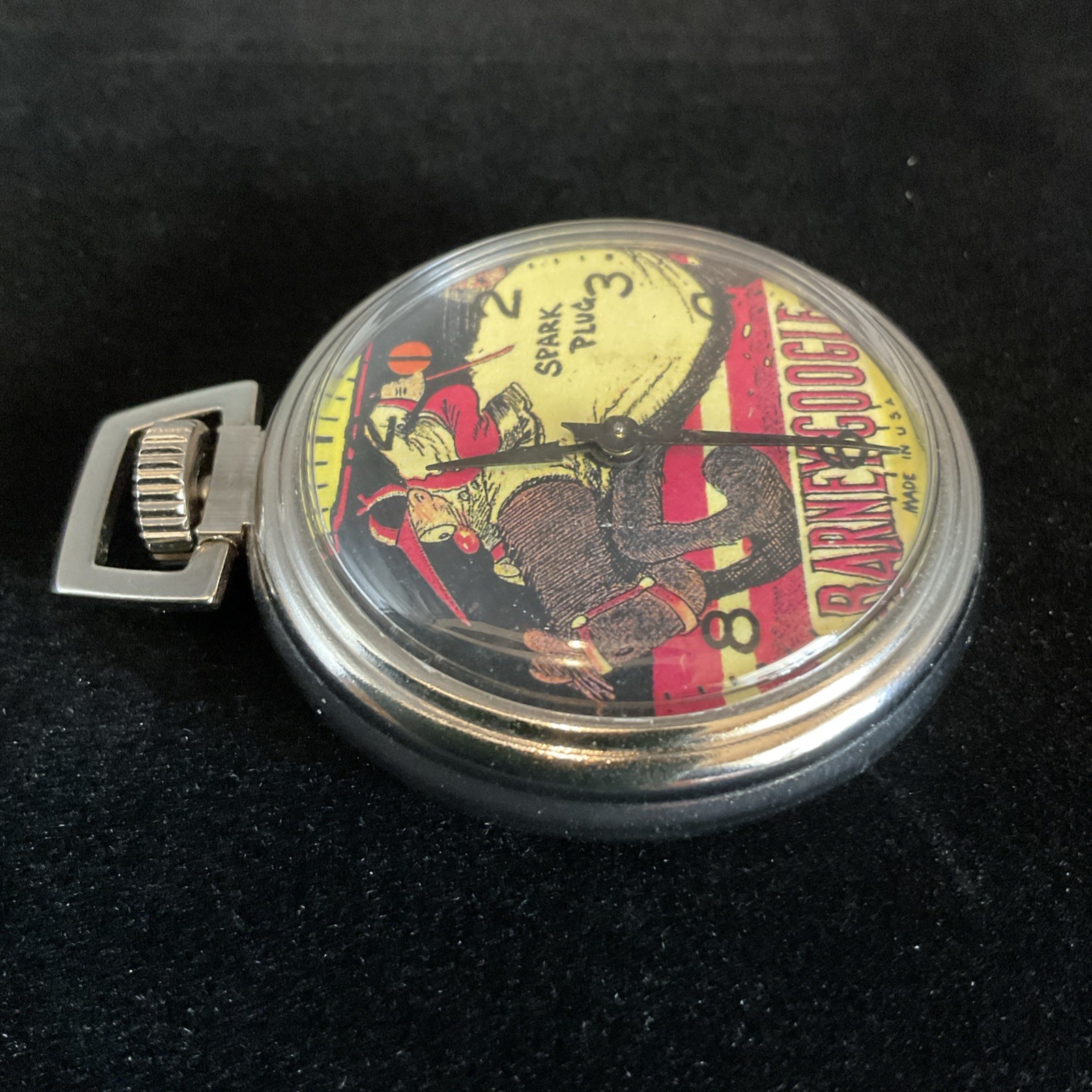 Works! Vintage Wind Up Character Pocket Watch Barney Google Spark Plug