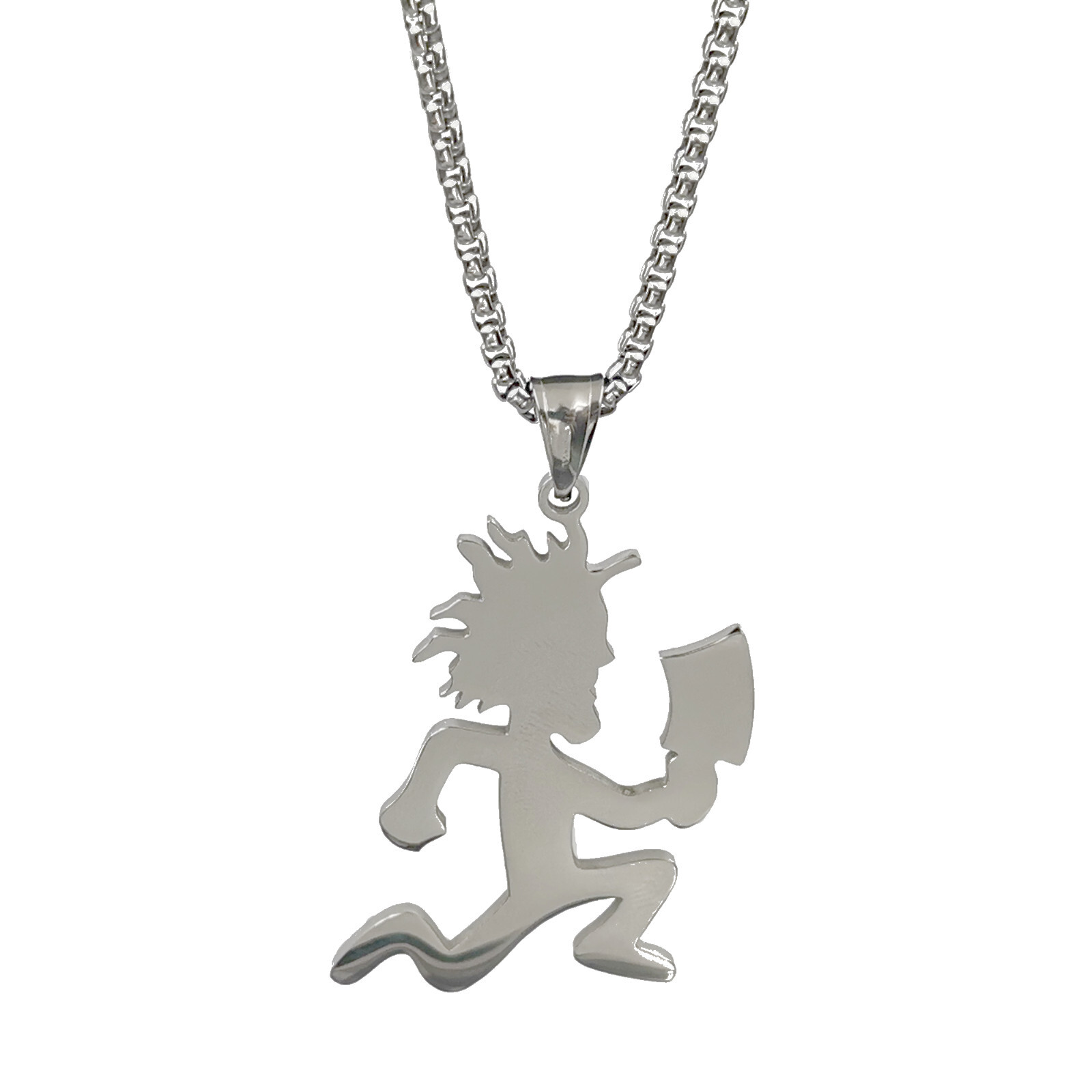 ICP Hatchetman Charm Juggalo Pendant Necklace Stainless steel Rolo Chain 24”