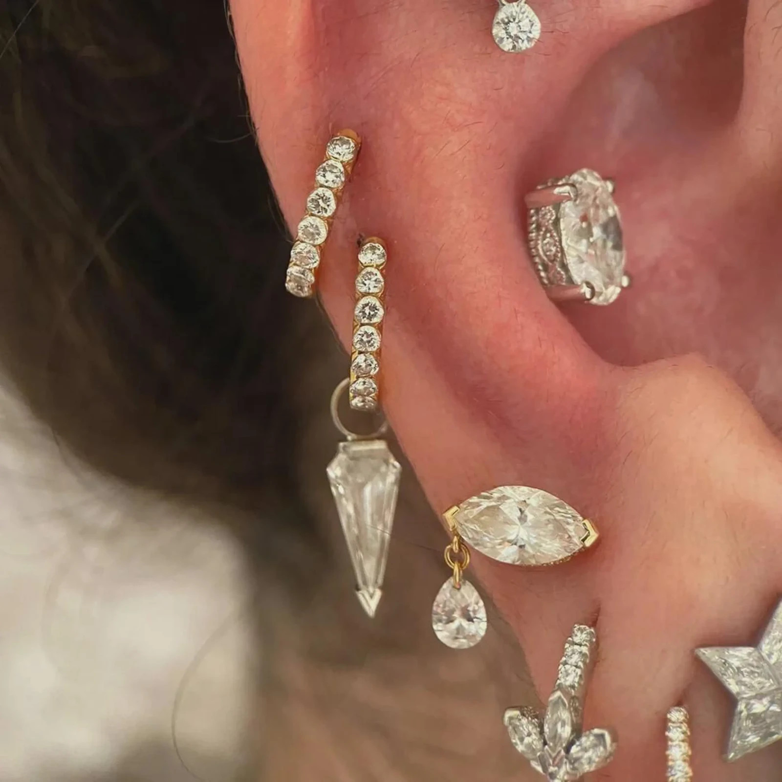 925 Sterling Silver Marquise Pear Moissanite Drop Stud Earrings