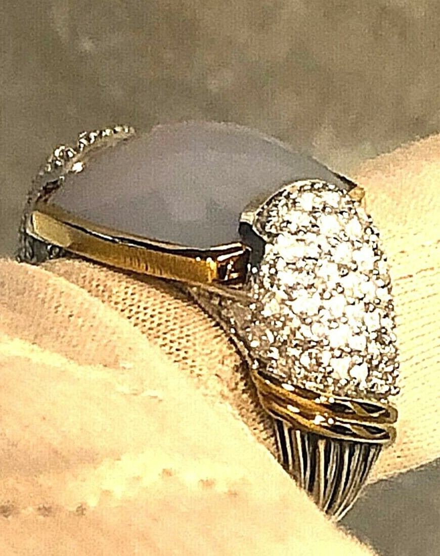 PETER THOMAS ROTH BLUE CHALCEDONY & TOPAZ, STERLING & GOLD RING SIZE 7 (M1584-20