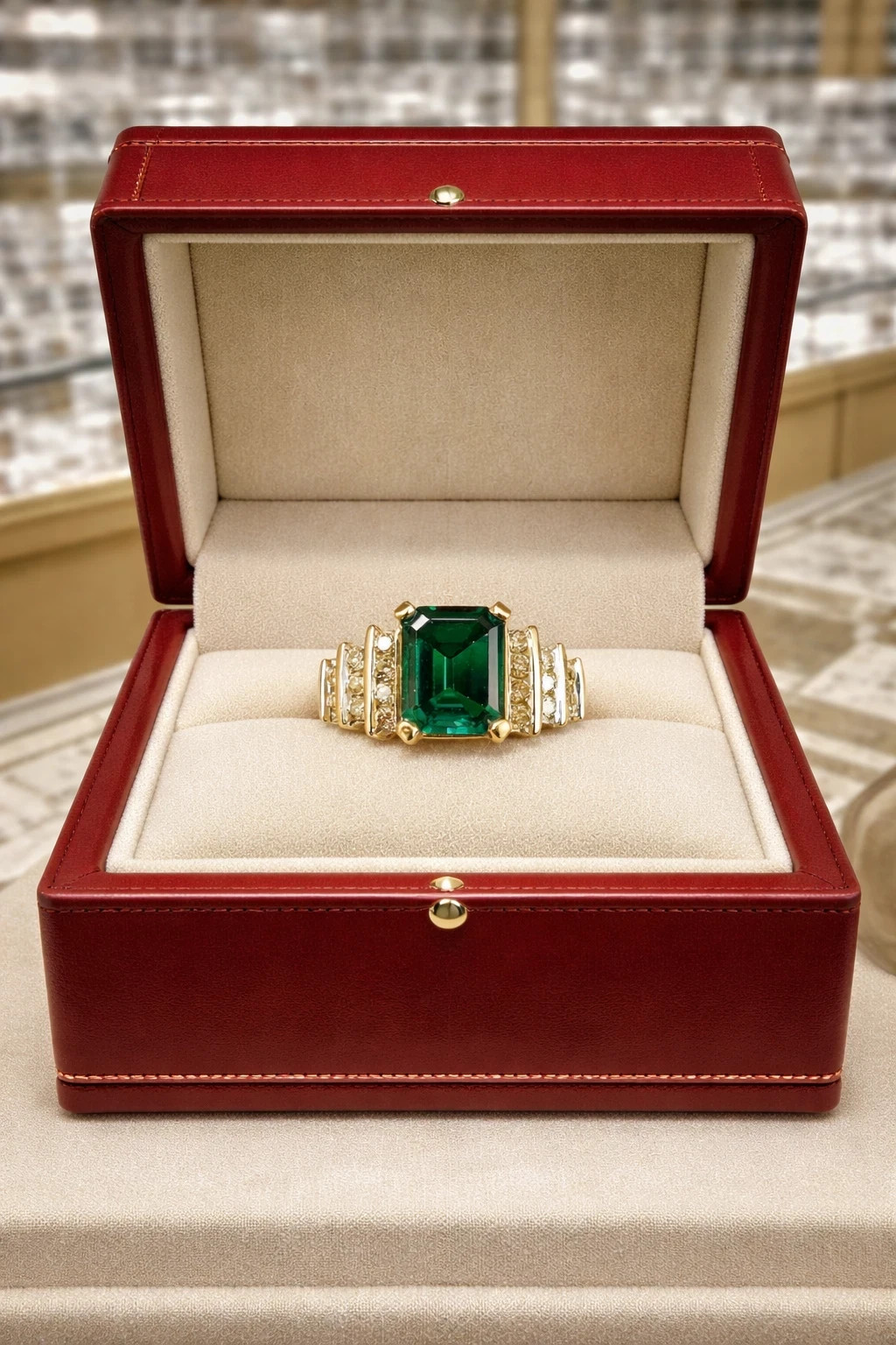 Natural Emerald & Diamond Wedding Gift Ring 14k Yellow Gold Size 7(Import Free)