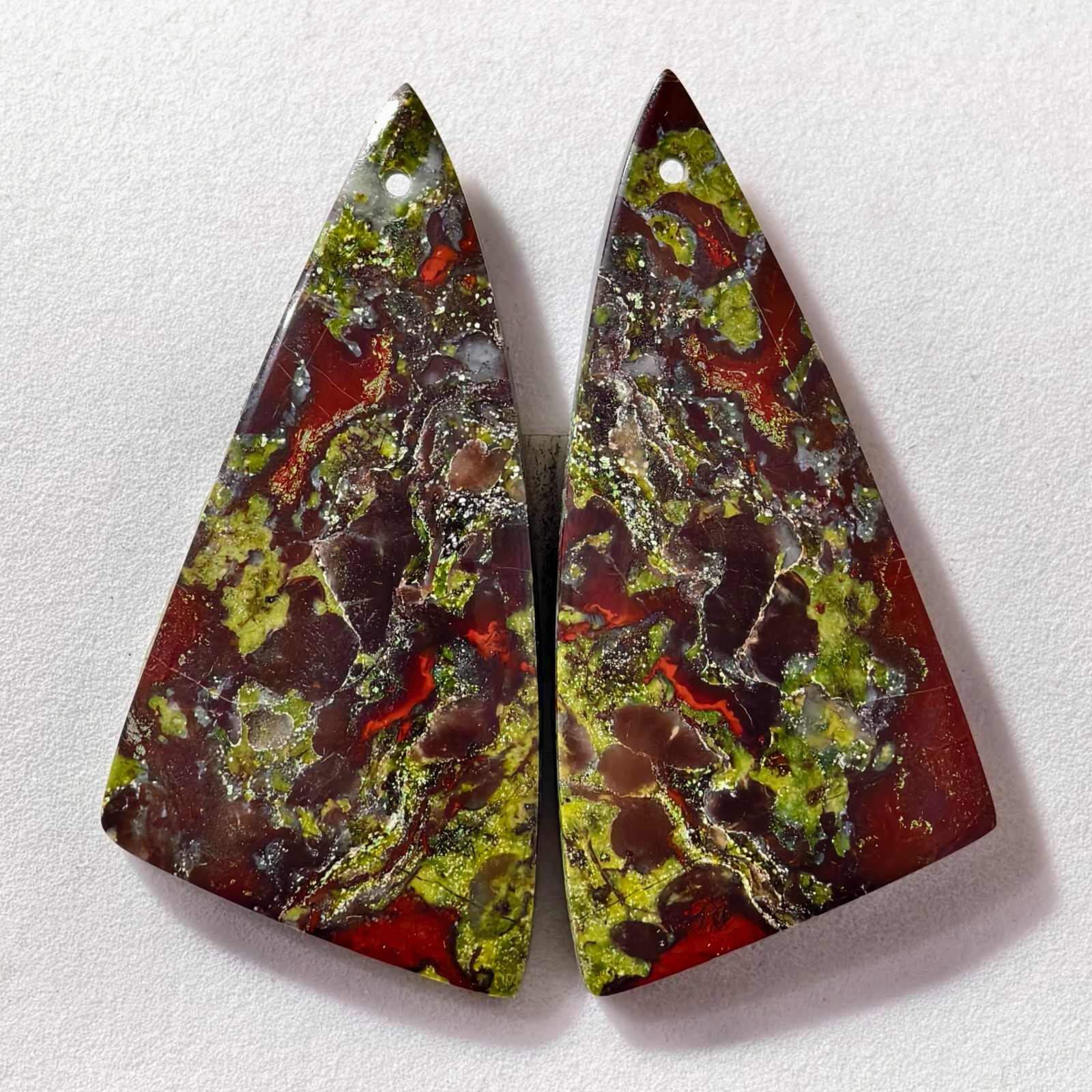 65 Cts Natural Dragon Blood Jasper Drilled Pair Cabochon Gemstone 43.5X20.8 MM