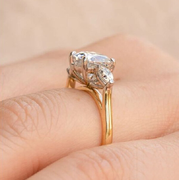 10K Solid Two Tone Gold 2.00 Ct Colorless Cushion Cut Moissanite Engagement Ring