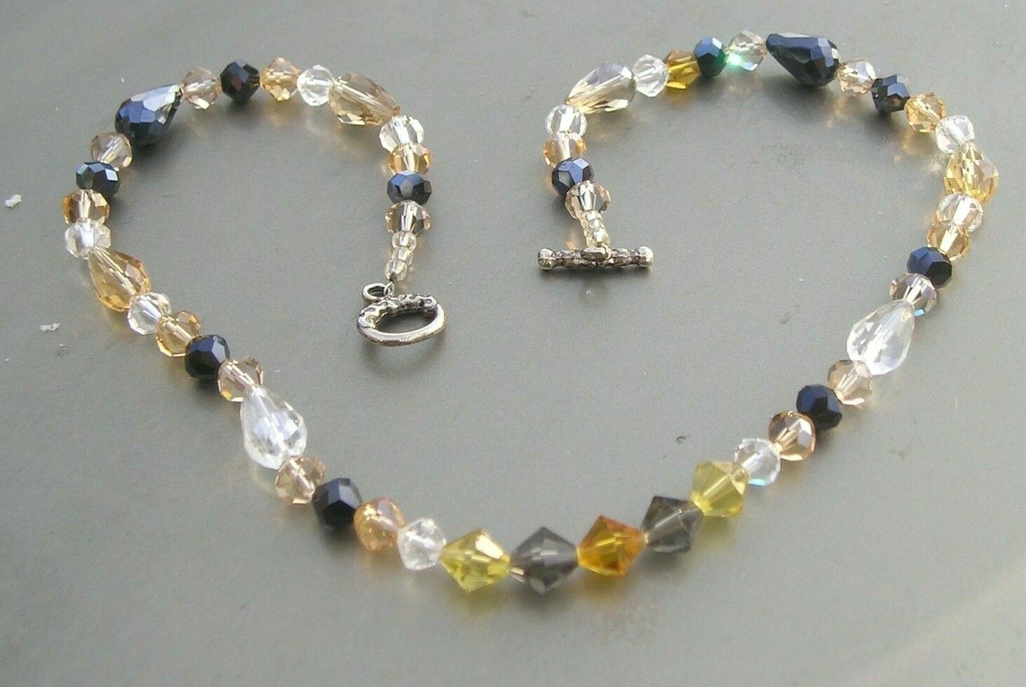 Lovely Multi Crystal Black Clear Gray Yellow Toggle Necklace
