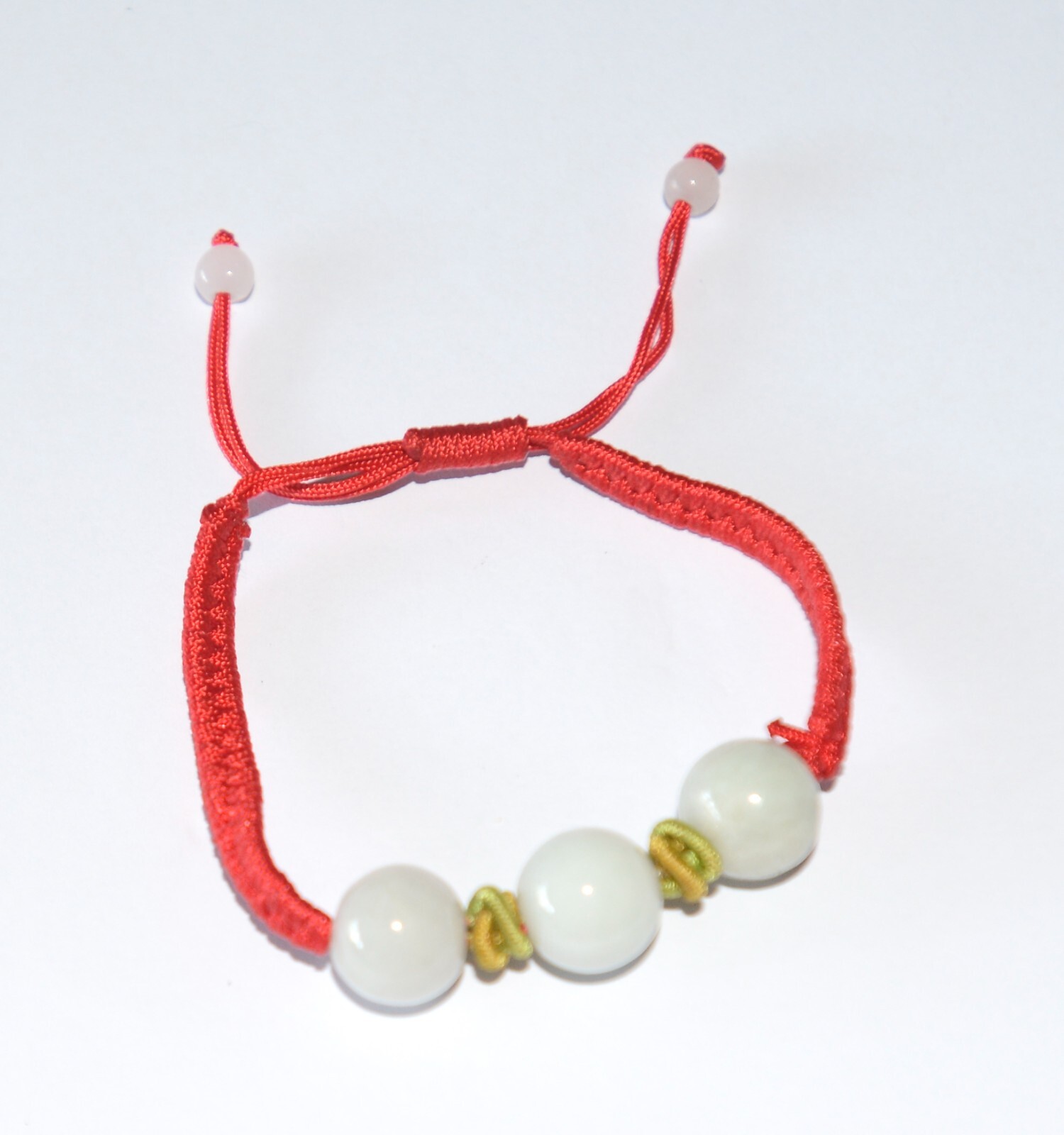 Macrame Friendship Adjustable Red Cord Feng Shui 3 Jade Beads Charm Bracelet