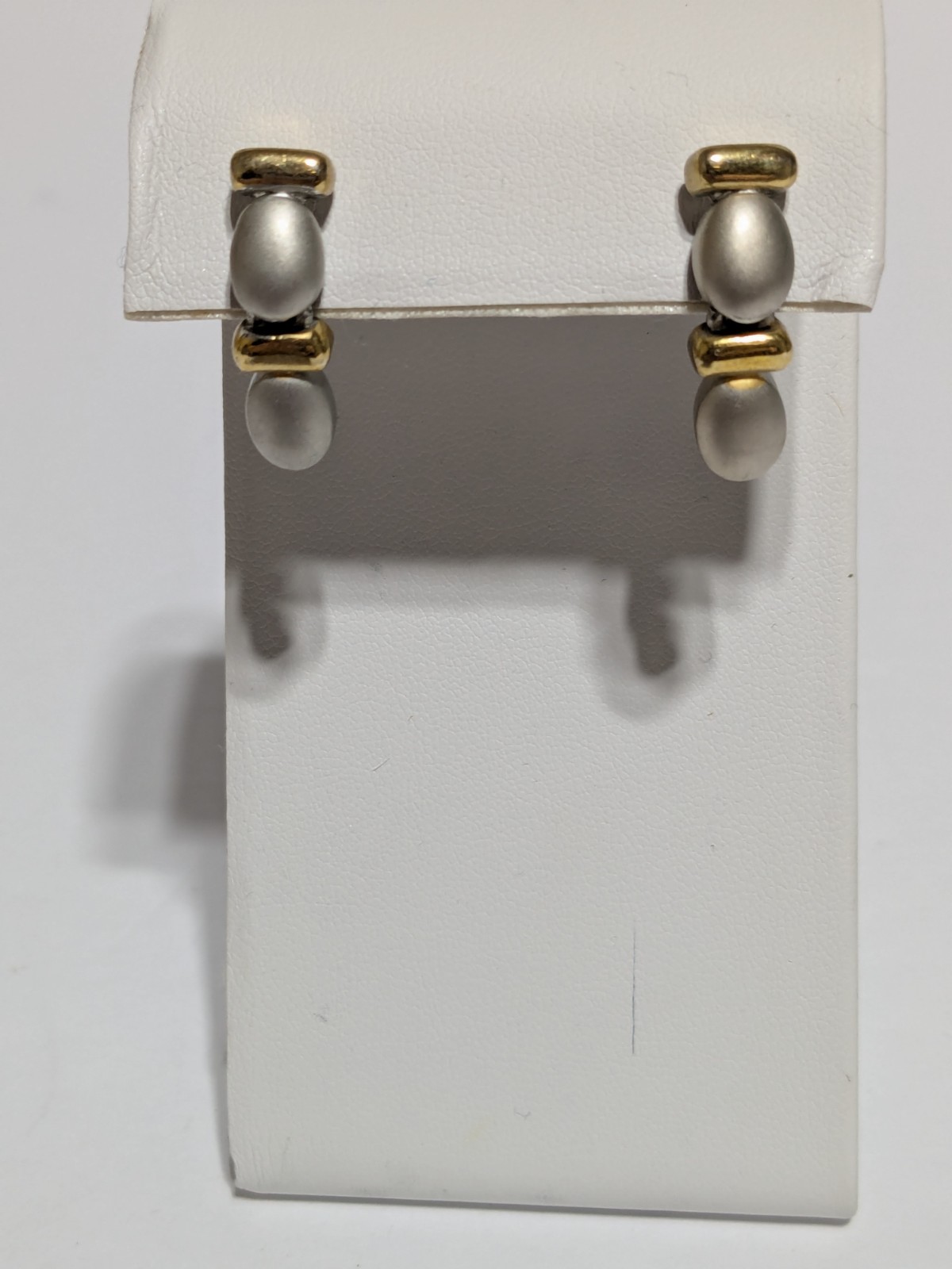 Two Toned Stud Drop Articulated Earrings 1″. Gold Tone/Silver Tone.