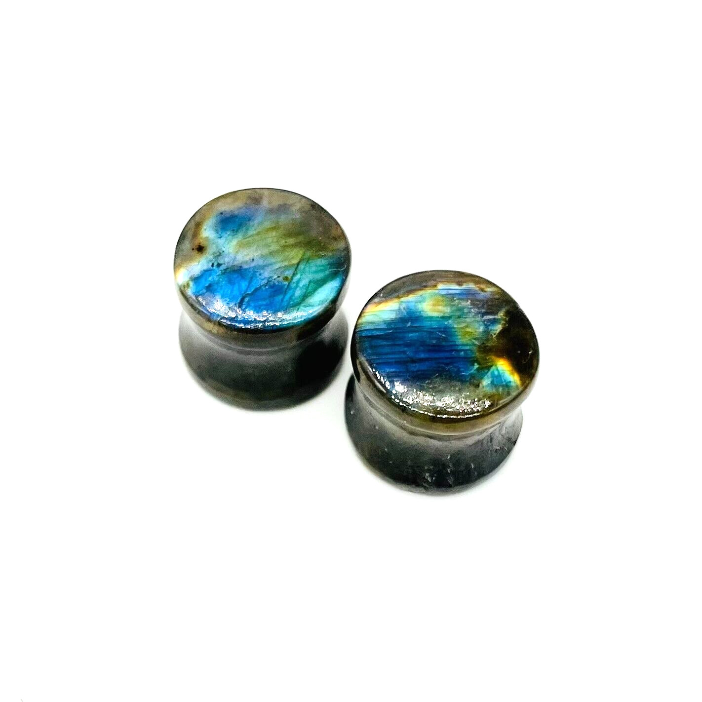 Natural Labradorite Double Flare plugs Multiple Fire Size 00G (10MM) Only 1 Pair
