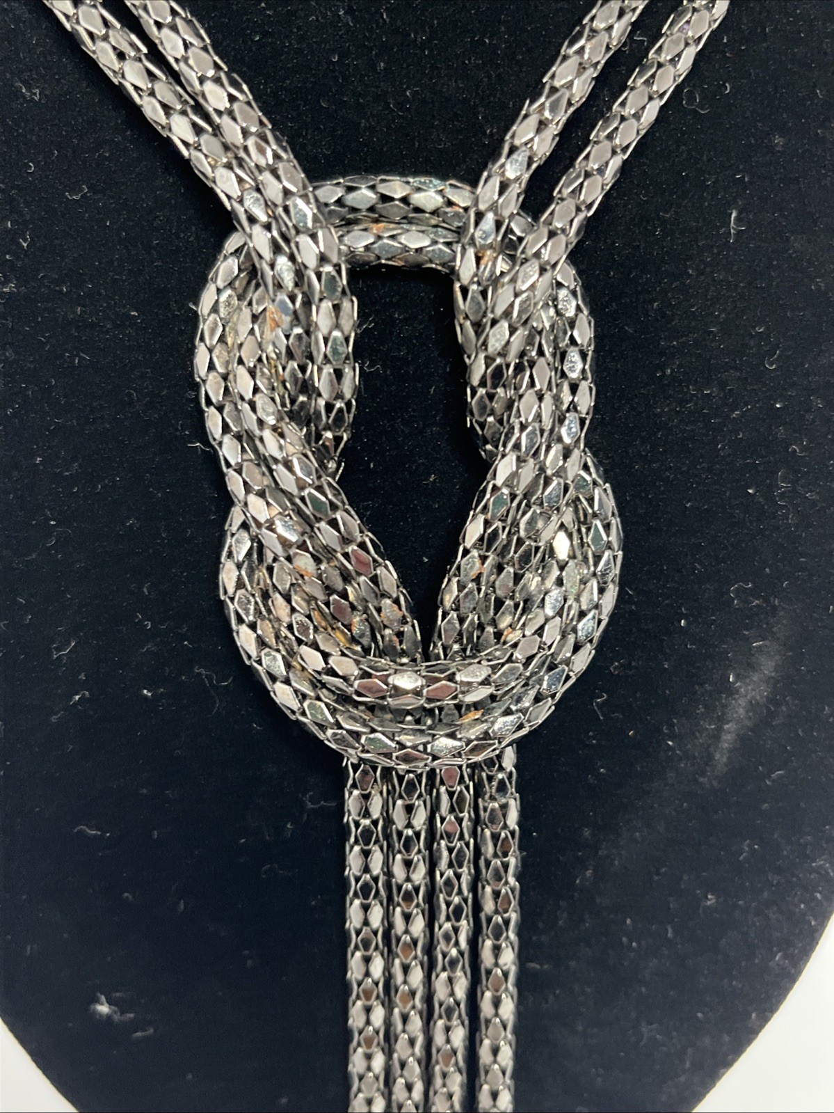 Vintage Gunmetal Knotted Mesh Chain Long Sautoir Flapper Statement Necklace