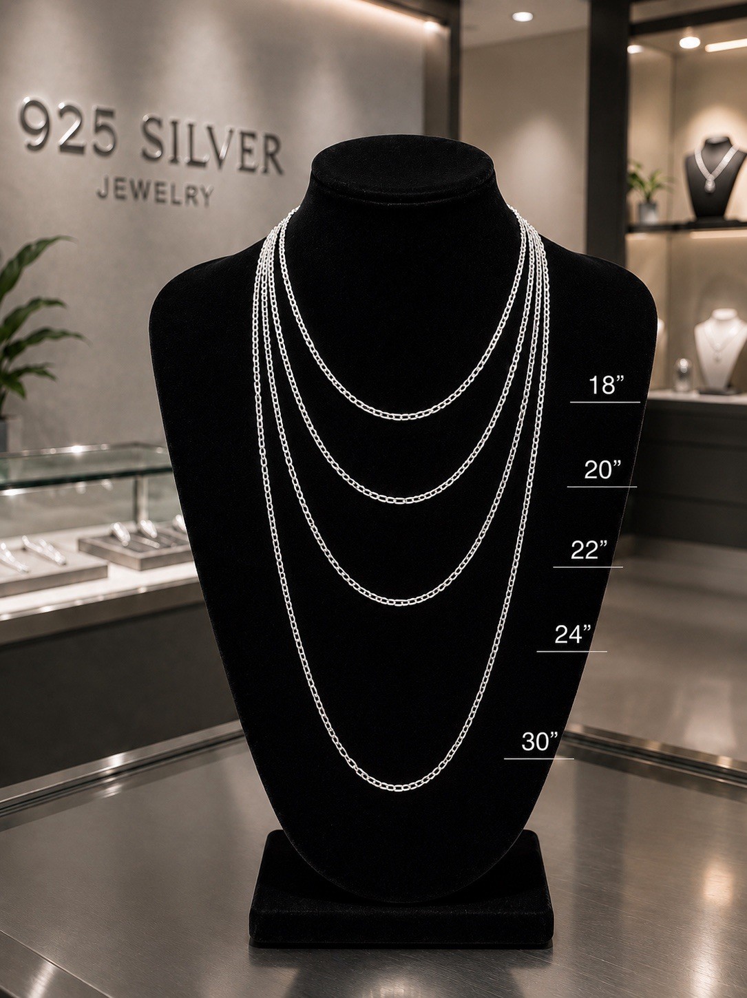 Real 925 italy Sterling Silver Figaro Solid Chain Necklace 18,22,24,30