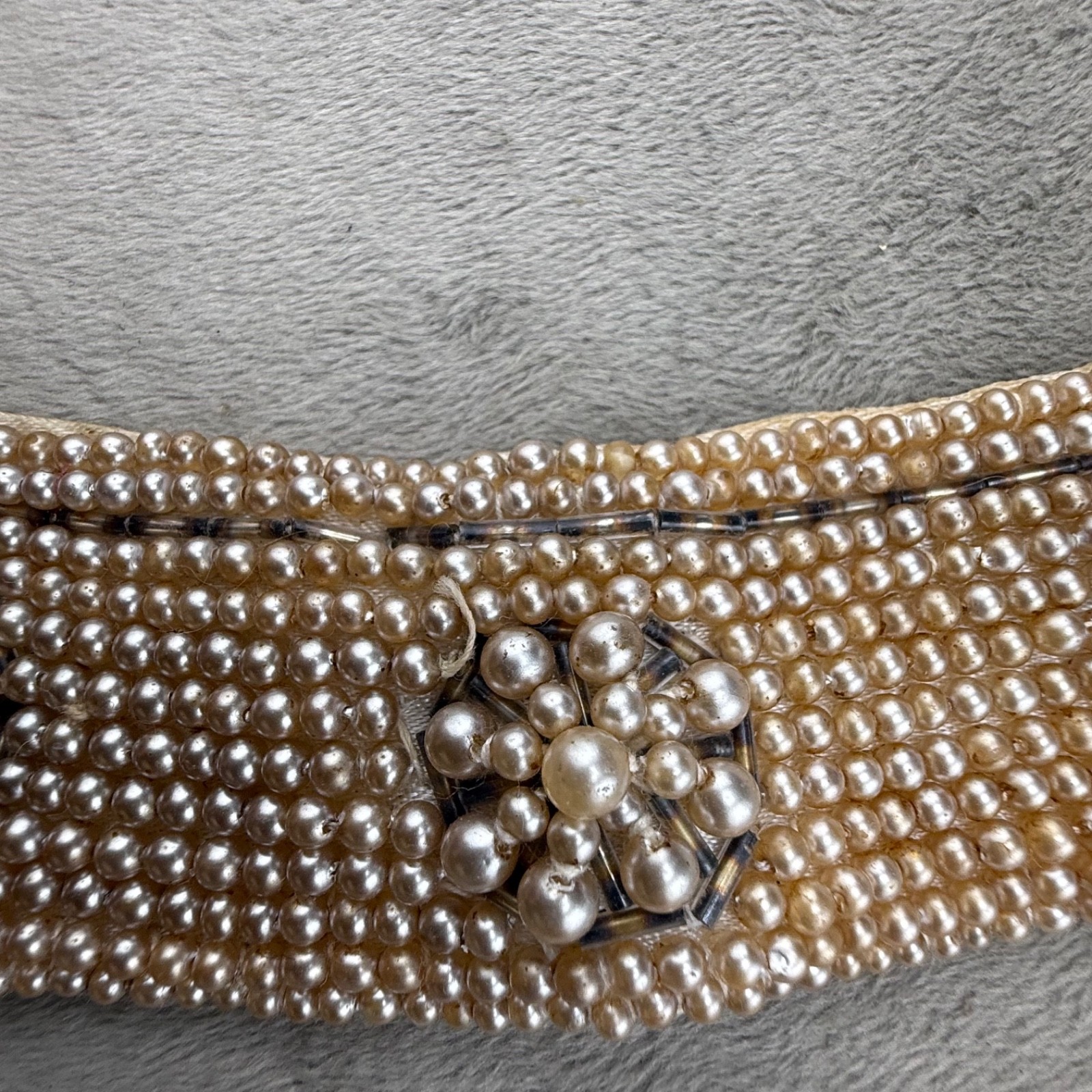 Vintage Beaded Collar Necklace Cloth Backing Imitation Pearl 15” READ