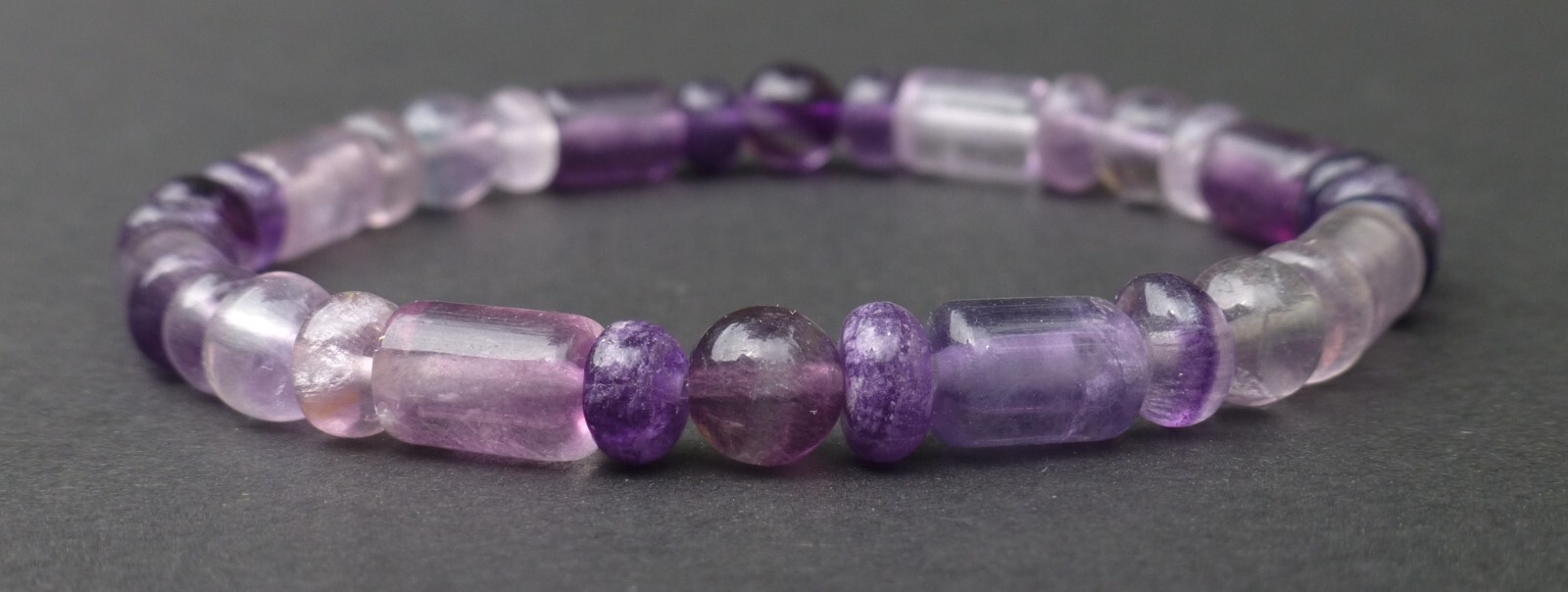 Fluorite Natural Gemstone Bracelet Stretch Cylinder Rondelle Beaded 6mm-6 1/2″