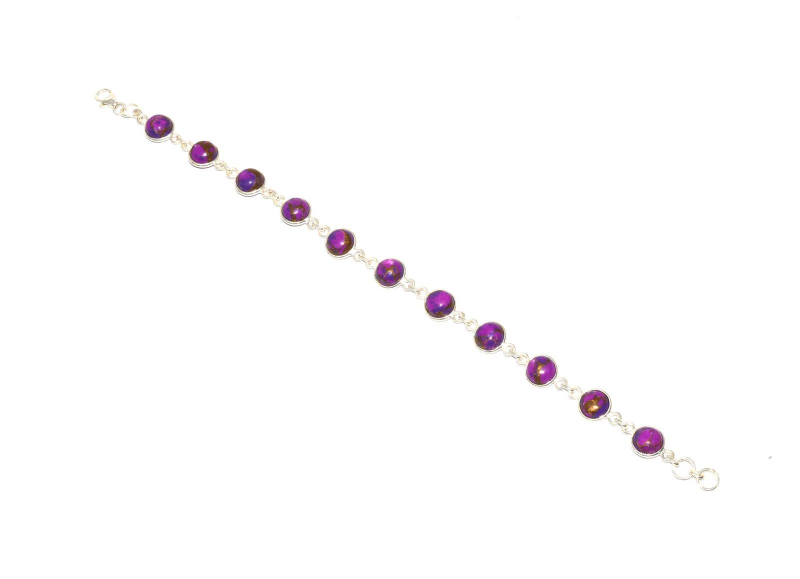 925 SOLID STERLING SILVER PURPLE TURQUOISE HANDMADE BRACELET-7.6 INCH