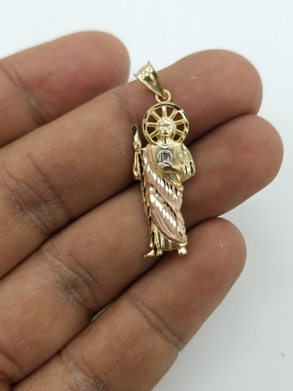 10KT Saint Jude Tri Gold Pendant Diamond Cut Brand New, 10KT Pendant, # 1.9G