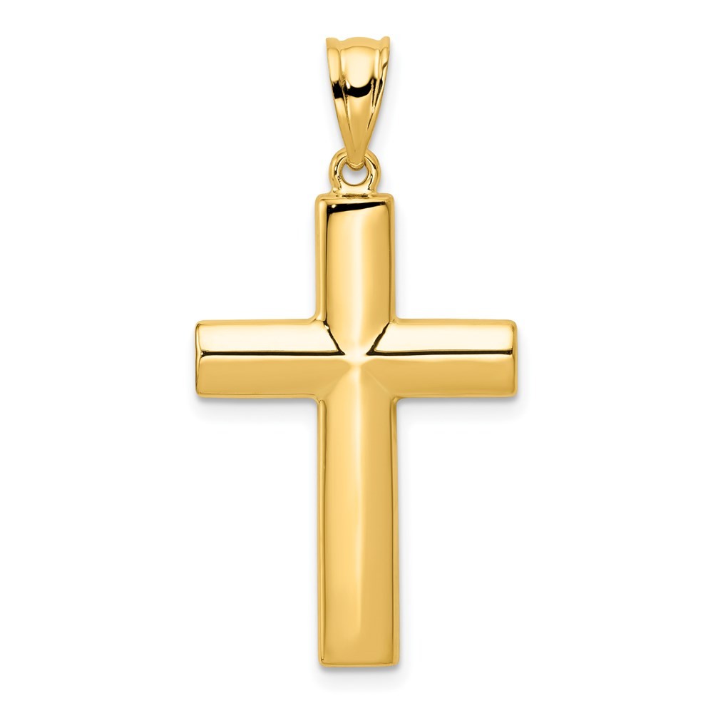 14k Yellow Gold Hollow Cross Charm Pendant L 35.4mm, W 17.5mm