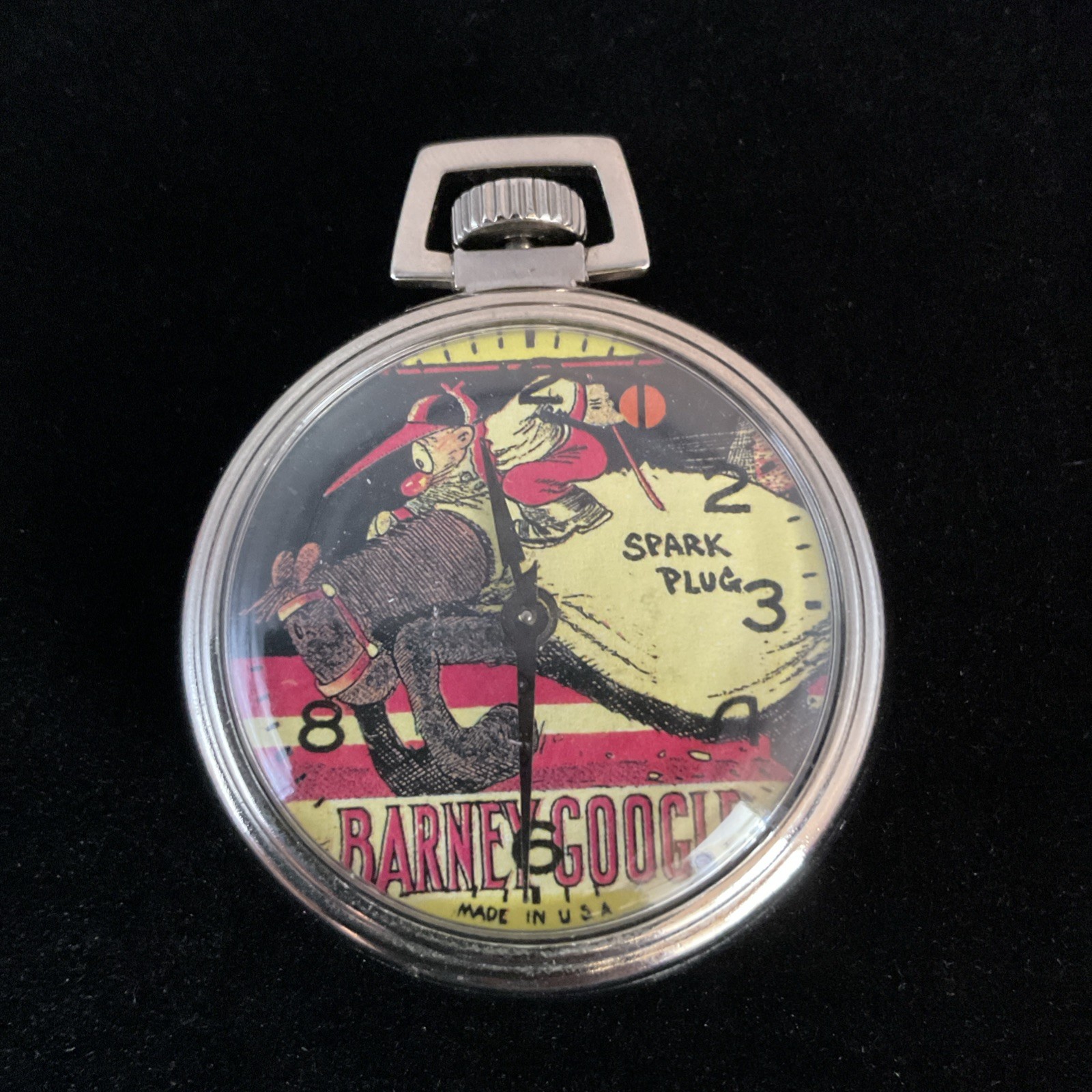 Works! Vintage Wind Up Character Pocket Watch Barney Google Spark Plug