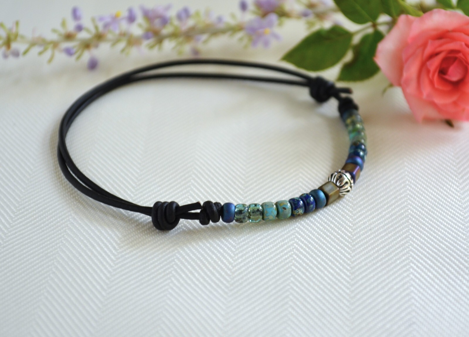 Multi-Color Bead Leather Anklet Beaded Ankle Bracelet Women’s Ankle Jewelry