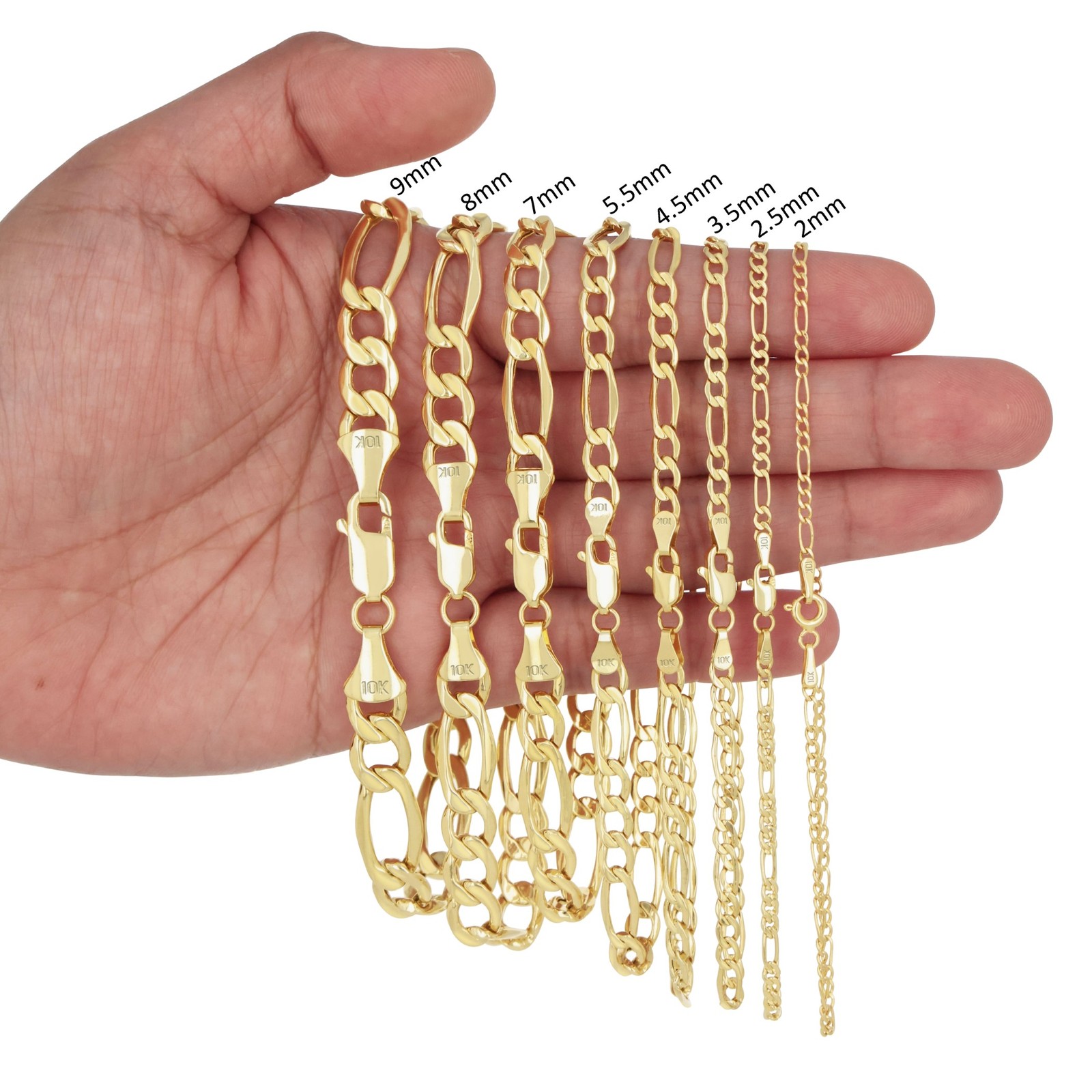 10K Yellow Gold 3.5mm-9mm Italian Figaro Chain Link Bracelet Mens Women 7″ 8″ 9″