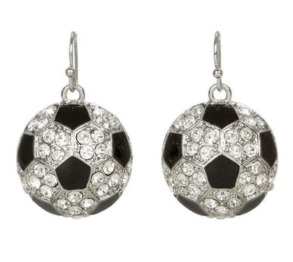 Fresh Crystal and Enamel Soccer Ball Drop Earrings. L32