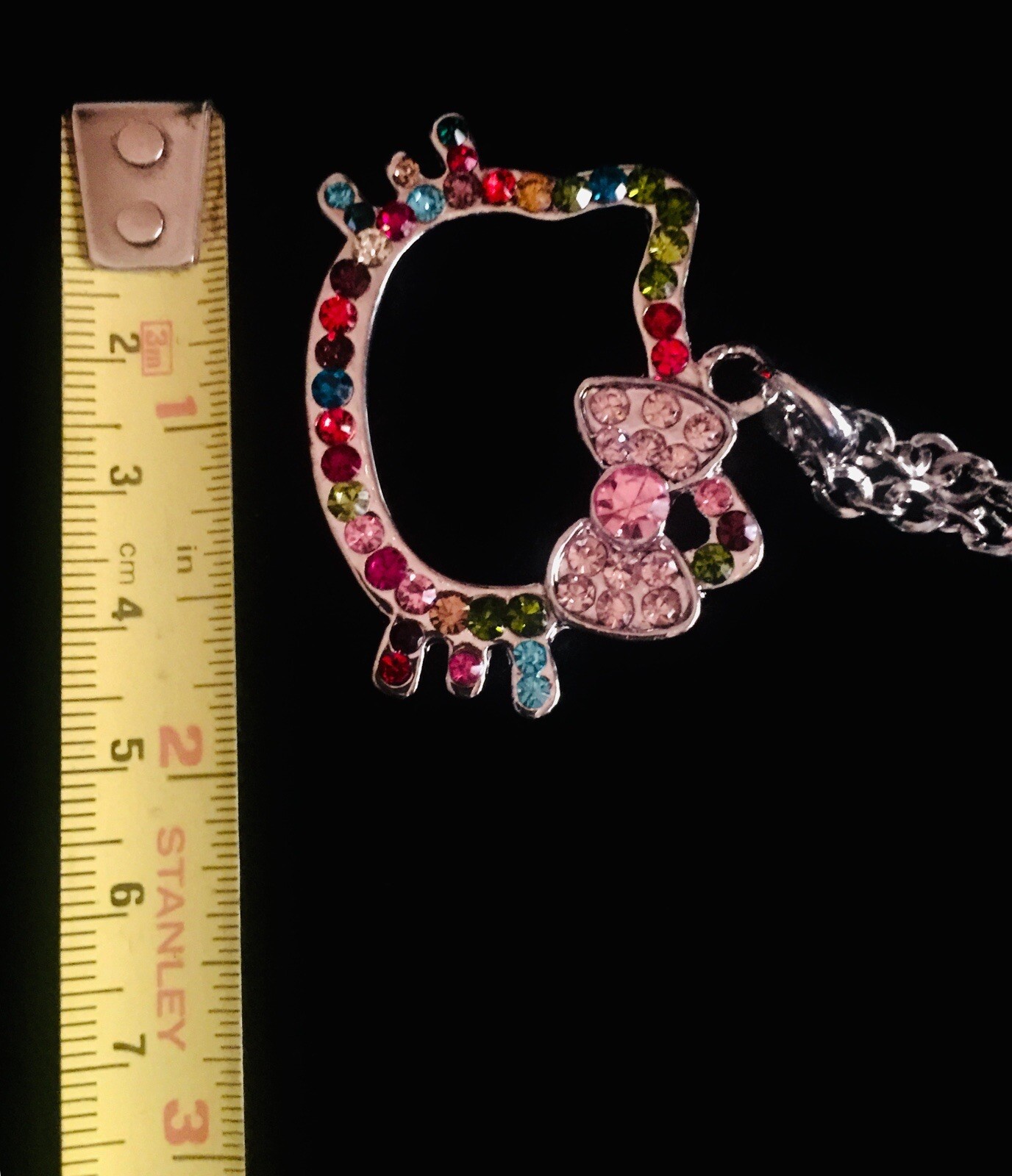 Hello Kitty necklace Pink Bow Radium Plated Reflective Crystals Rhinestones