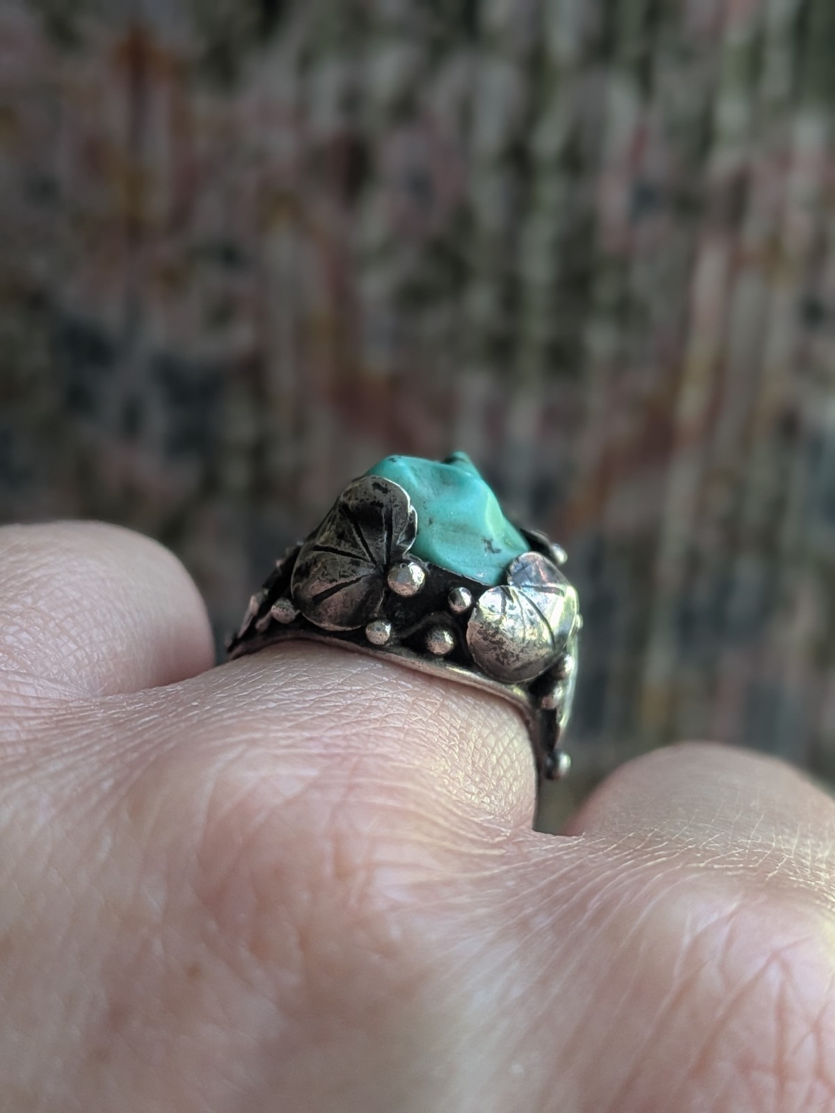 Vintage Mary Gage Turquoise & Sterling Ring- Lily Pad Motif