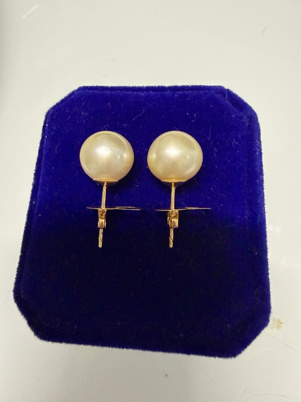 Authentic 10.2-10.3mm South Sea Pearl Champagne Stud Earrings 14k Gold Pawnable