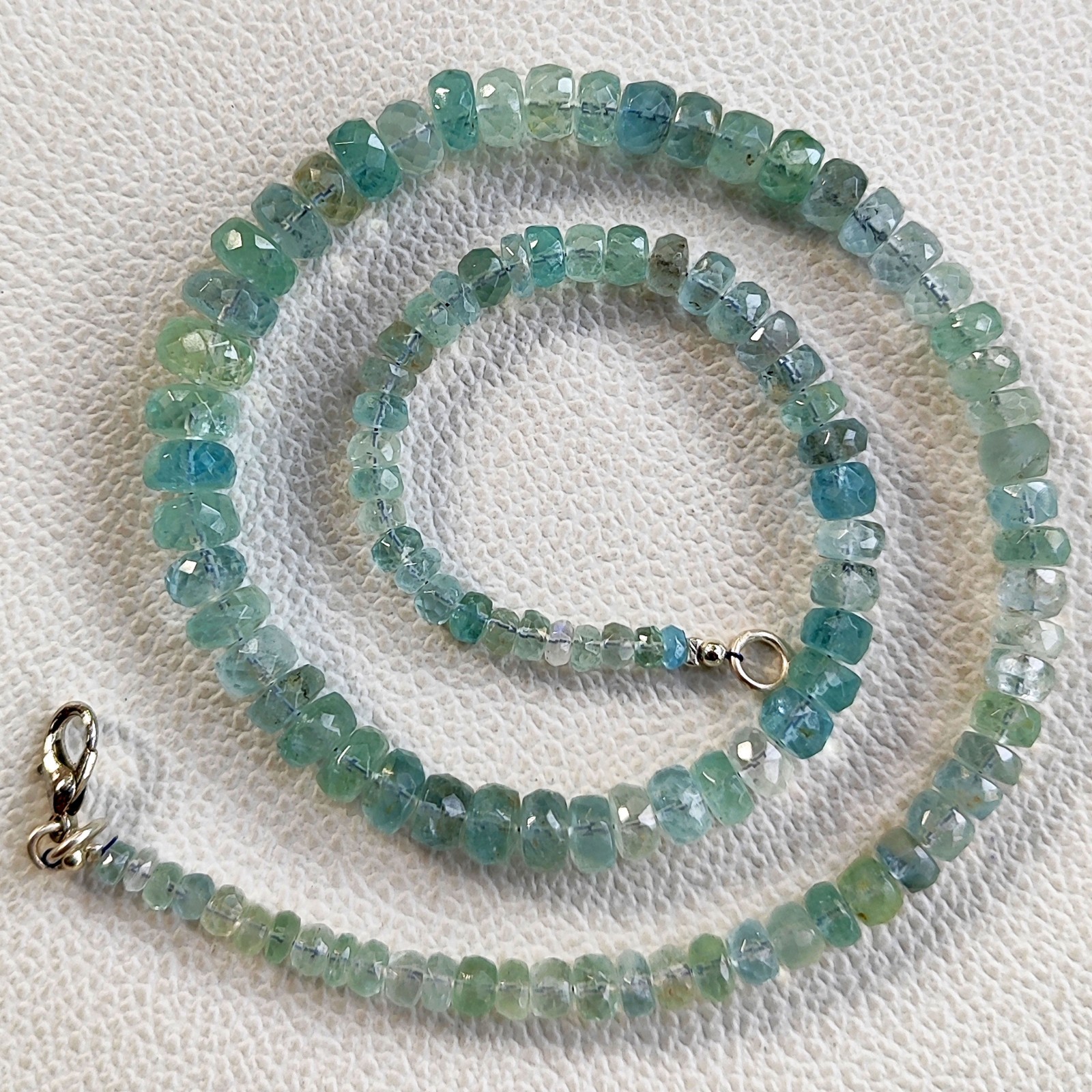 Aquamarine Faceted Roundelle 4-8 mm Size Beads 16” Necklace Natural Brazil Gem