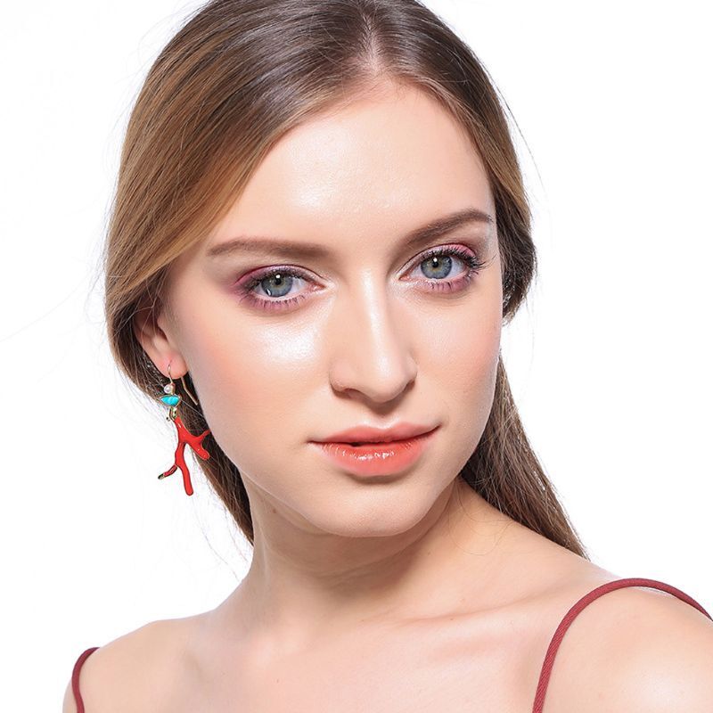 Branch Acrylic Resin Drop Earrings Red Enamel Coral Antlers Earrings