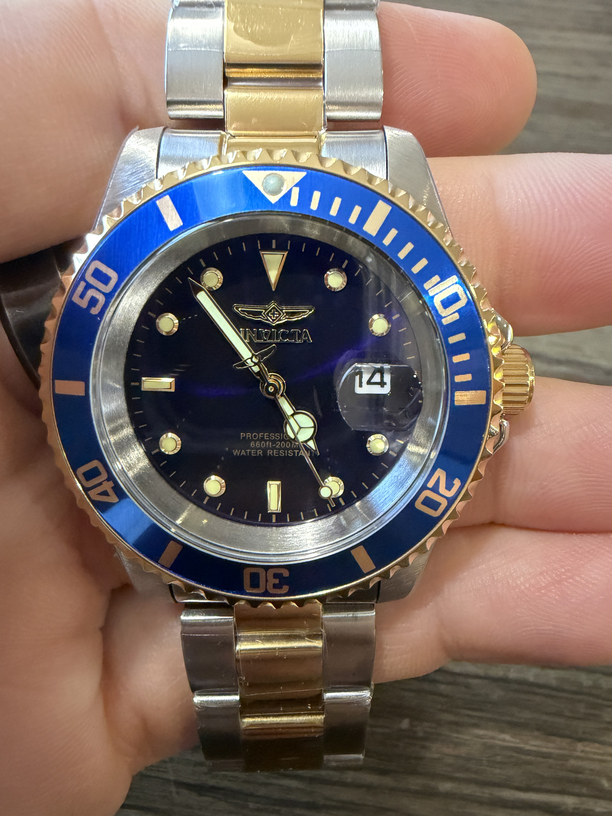 Invicta Pro Diver 26972 Blue Dial Two Tone Stainless Steel Wrist Watch for Men