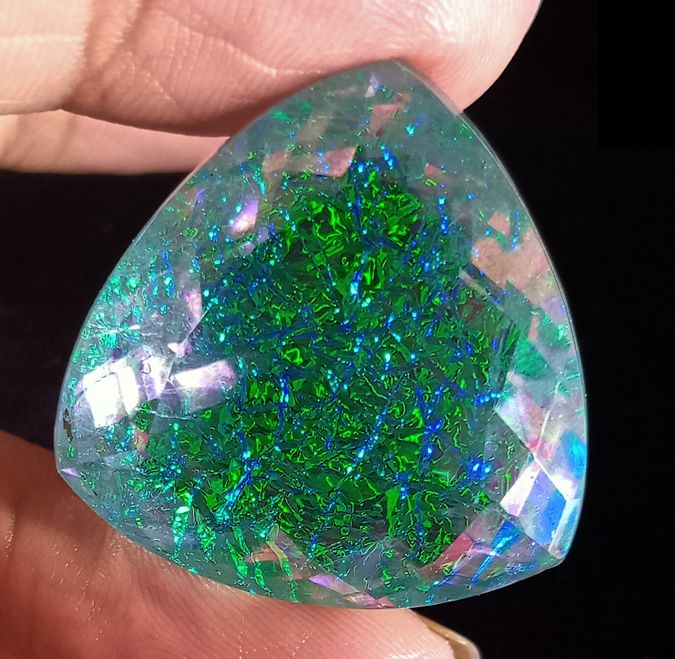 Natural Monarch Fire Opal Doublet Trillion Certified 58.55 Ct Loose Gemstone
