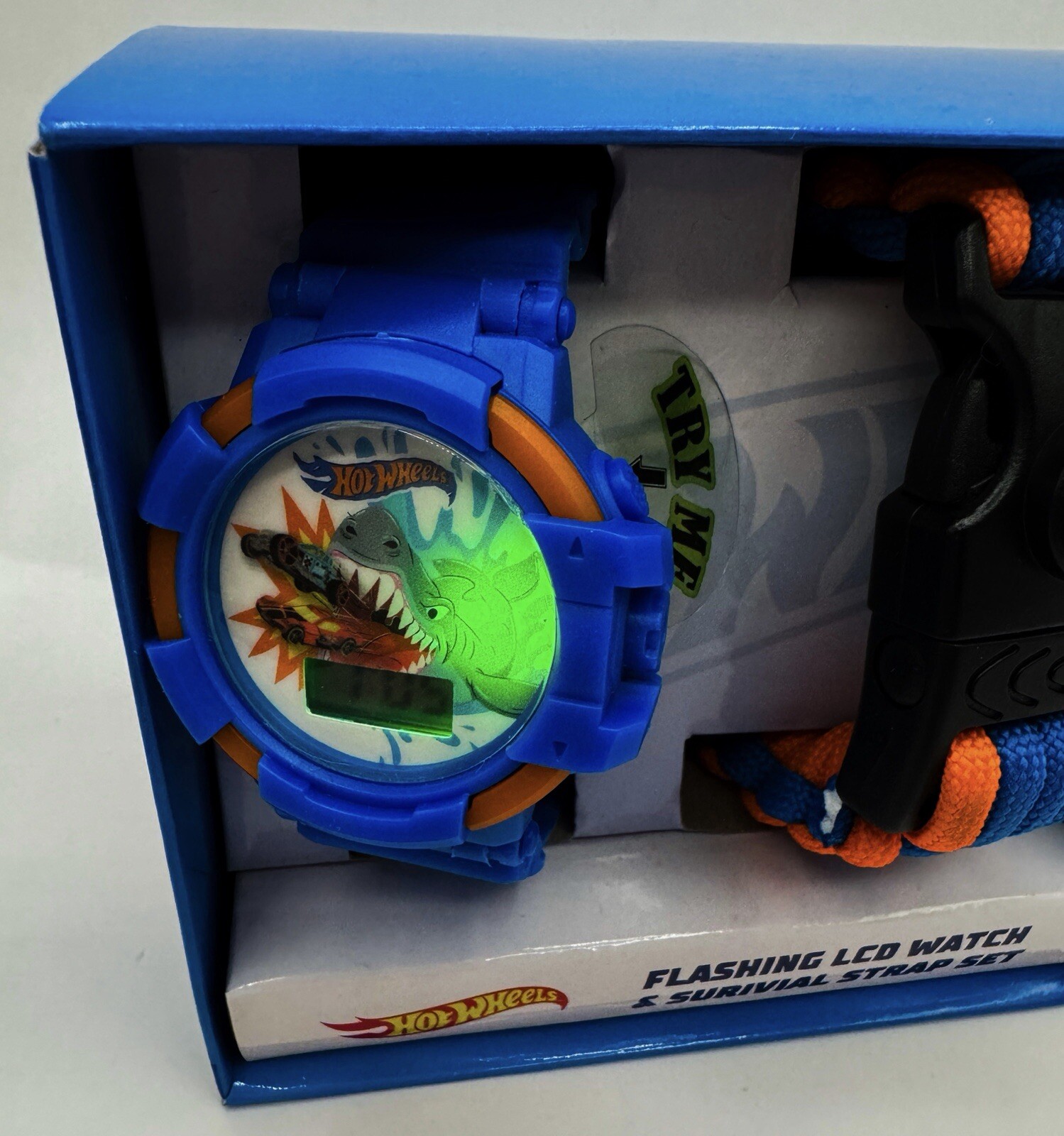 Mattel Hot Wheels Kids Flashing LCD Watch & Survival Strap Set Compass 2022