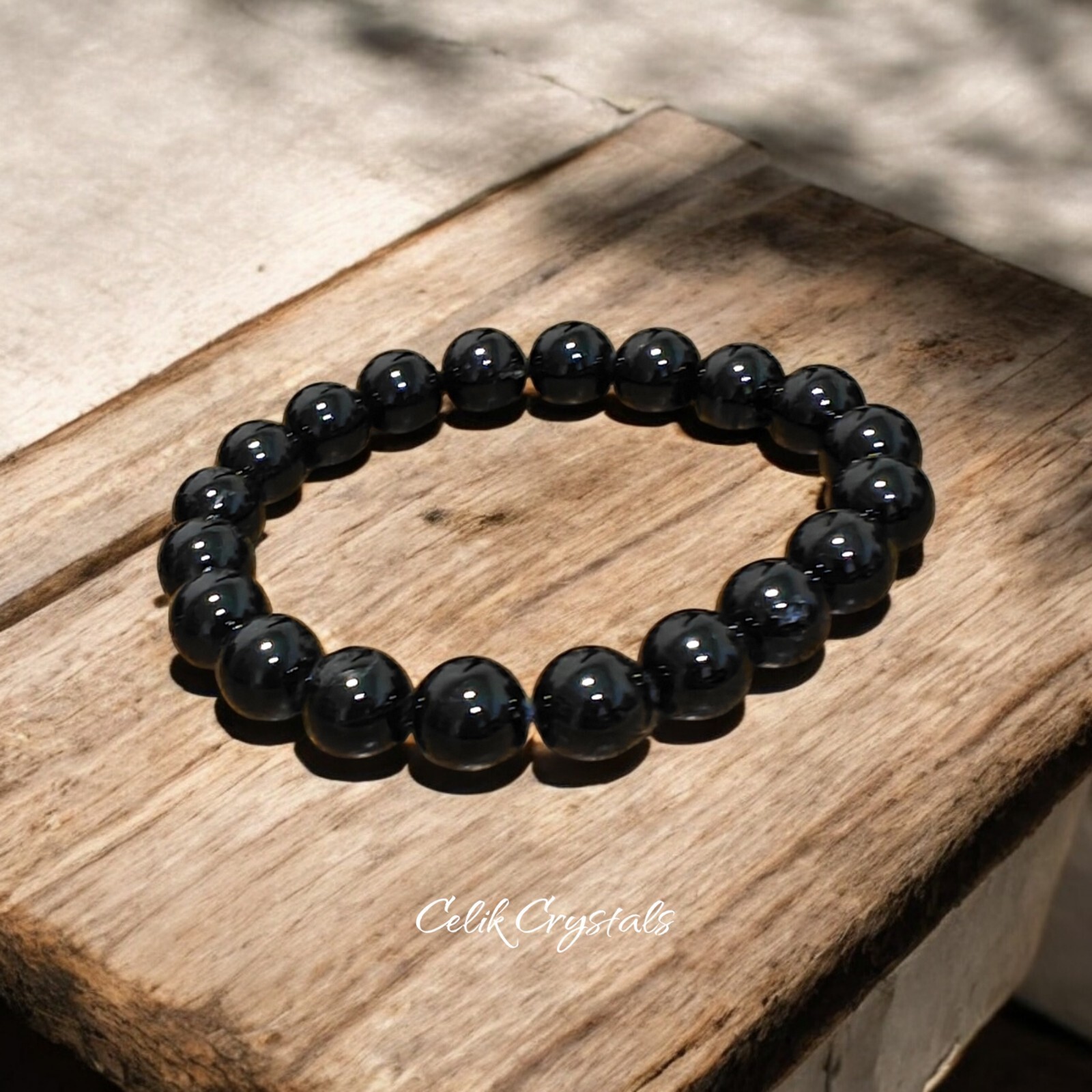 Black Tourmaline Bracelet Natural High Quality Stones 10mm Unisex Stretch…